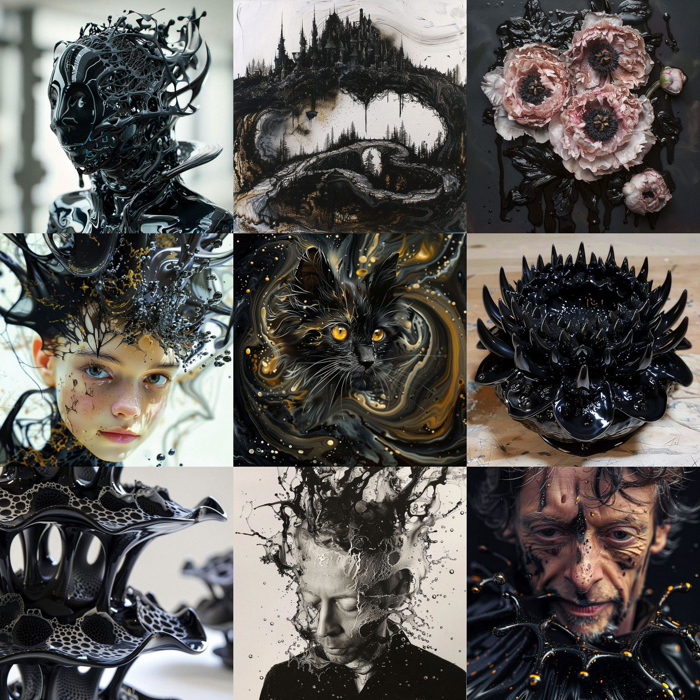 Ferrofluid style, Midjourney V6: cyberpunk character as Ferrofluid