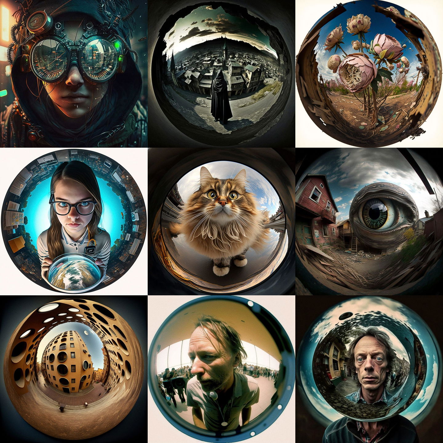 Fisheye lens style, Midjourney V4: cyberpunk character Fisheye lens