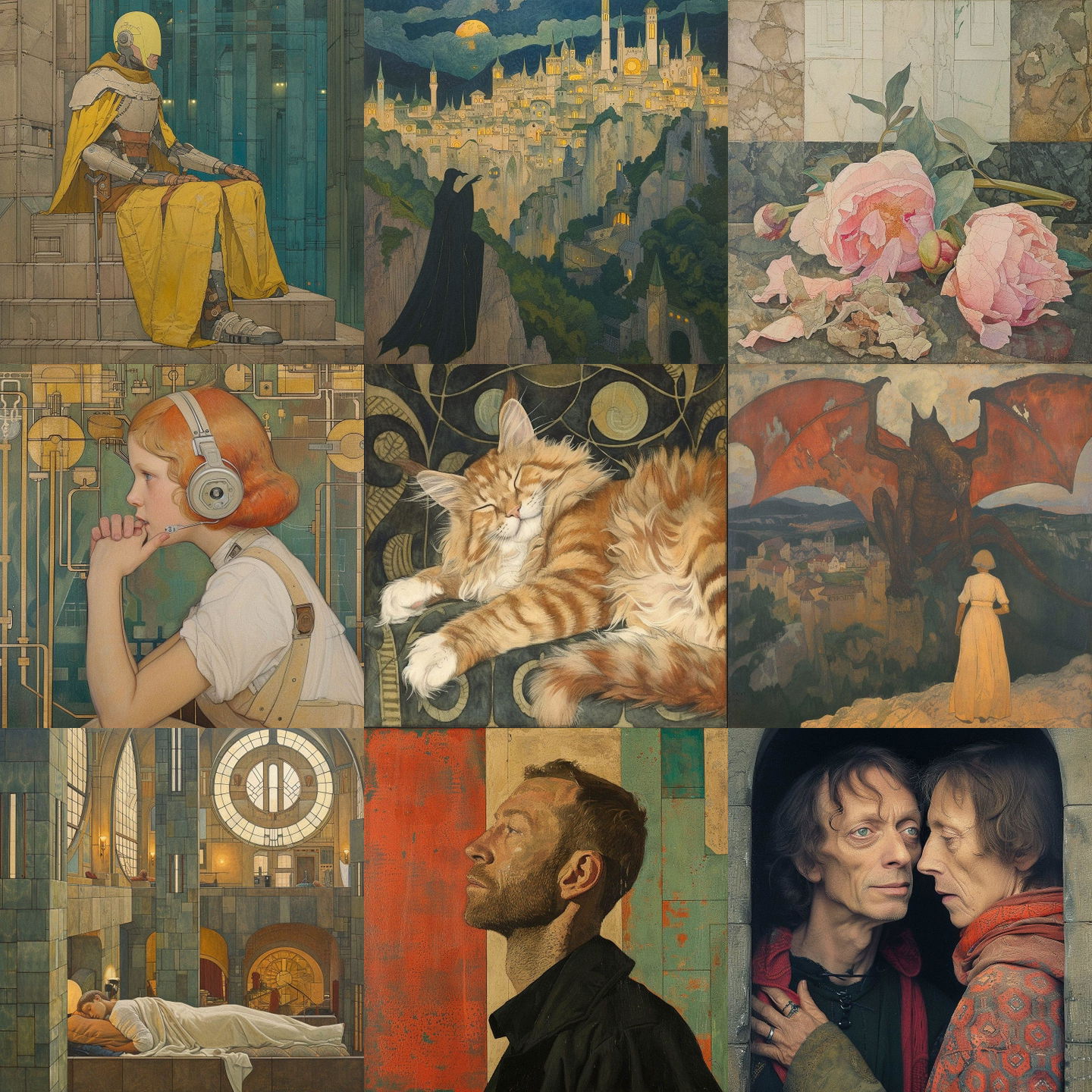 Frederick Cayley Robinson style, Midjourney V6: cyberpunk character by Frederick Cayley Robinson