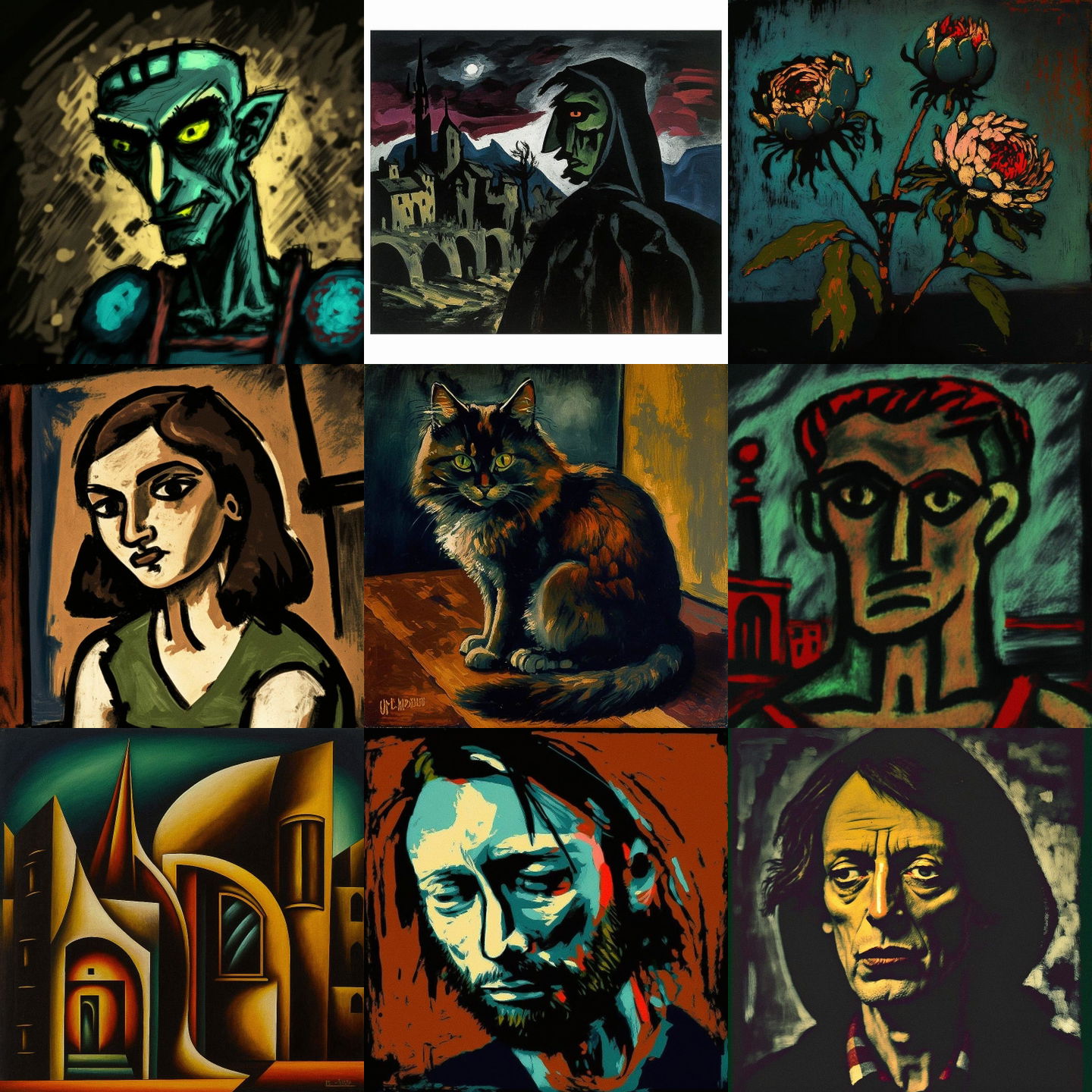 George Rouault style, Midjourney V4: cyberpunk character by George Rouault