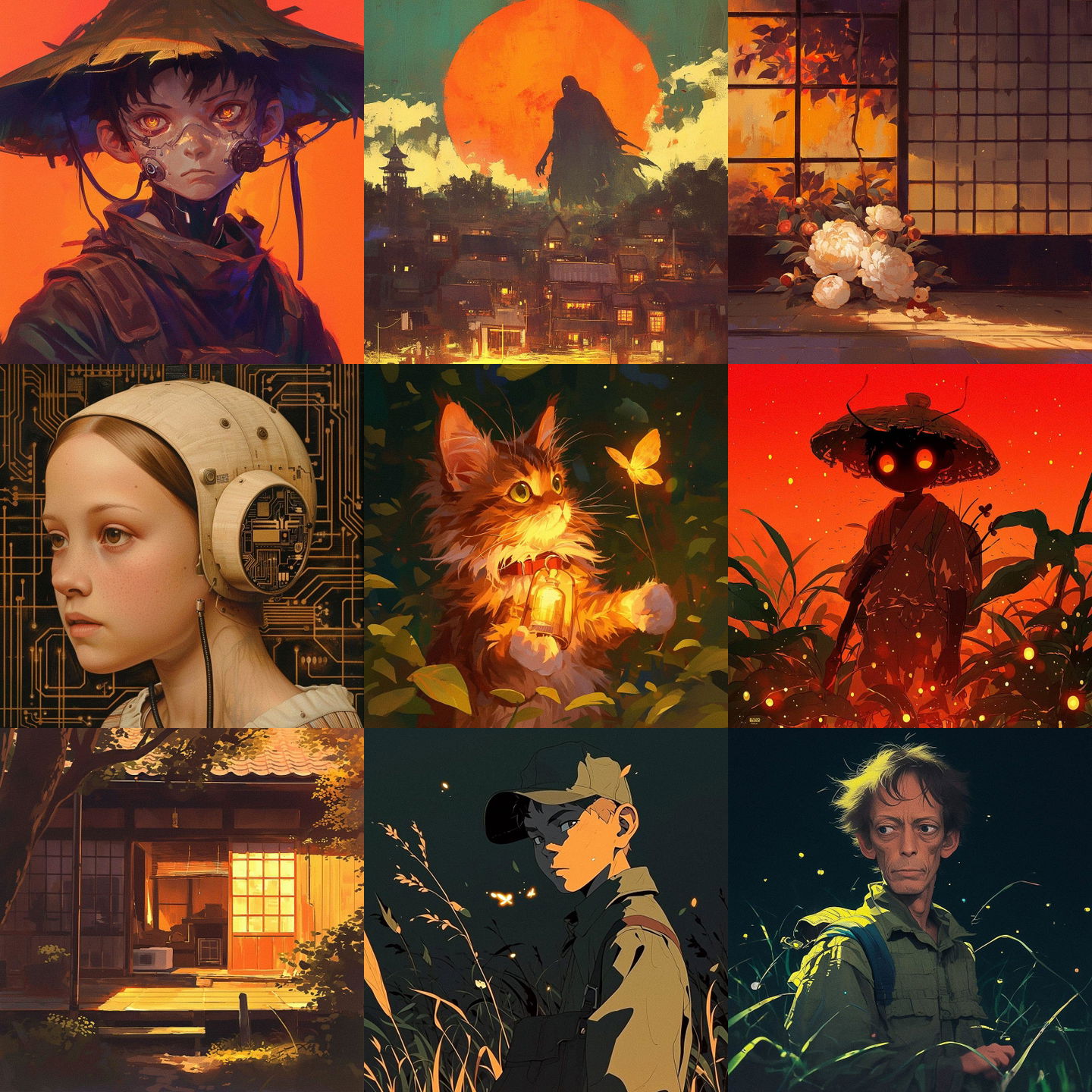 Grave of the Fireflies style, Midjourney Niji 6: cyberpunk character in Grave of the Fireflies style