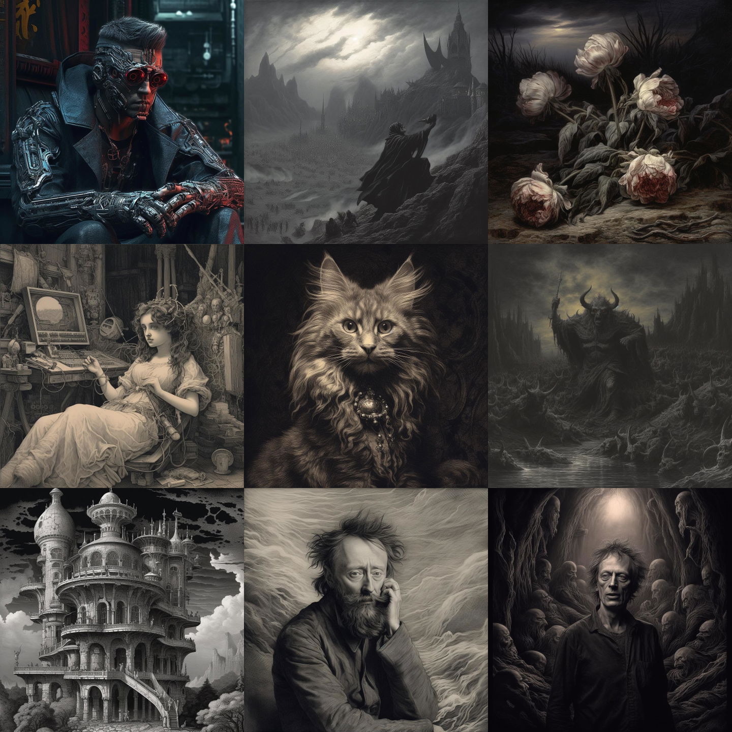 Gustave Dore style, Midjourney V5.1: cyberpunk character by Gustave Dore
