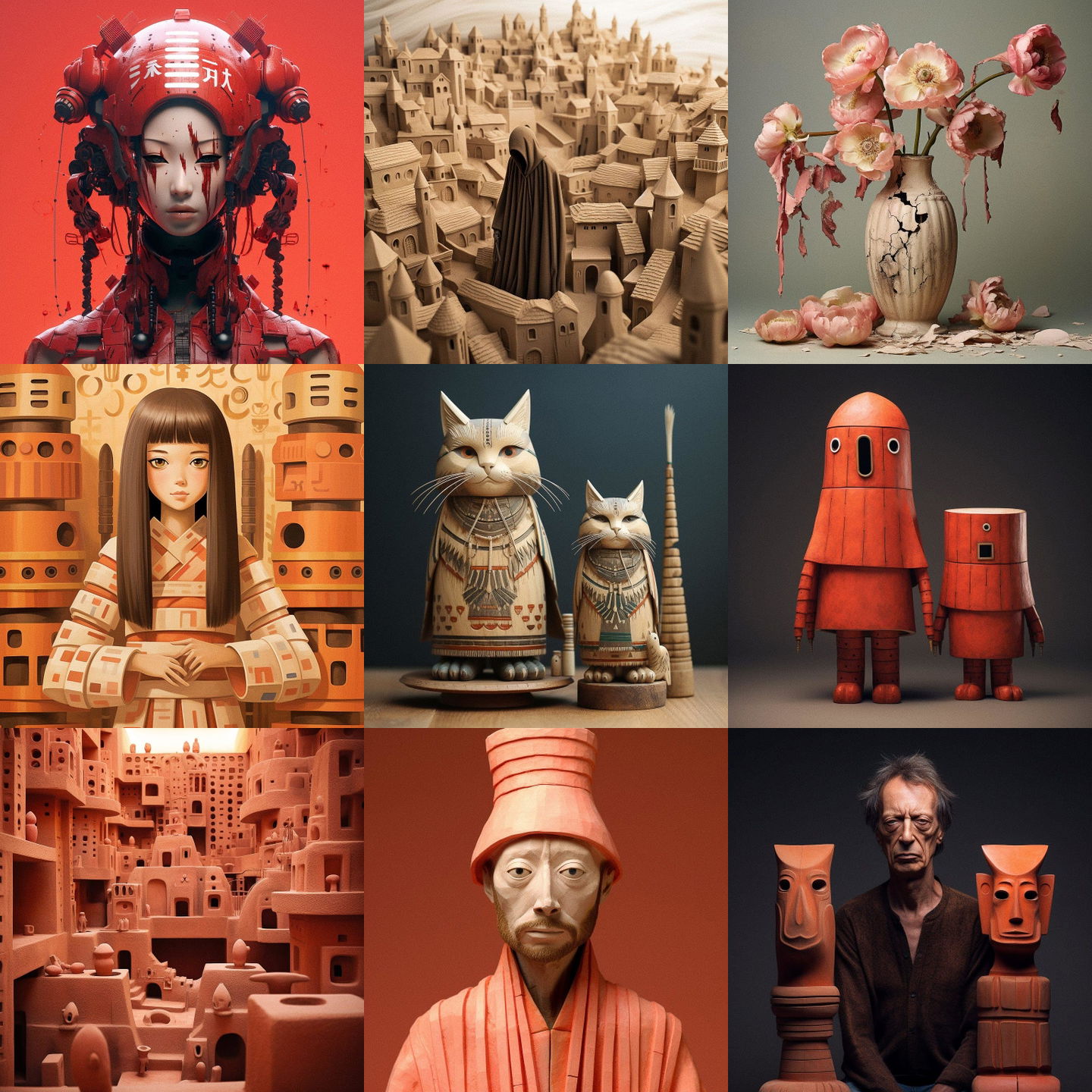 Haniwa style, Midjourney V5.2: cyberpunk character as Haniwa