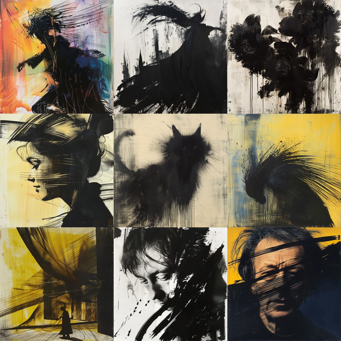 Hans Hartung style, Midjourney V6: cyberpunk character by Hans Hartung