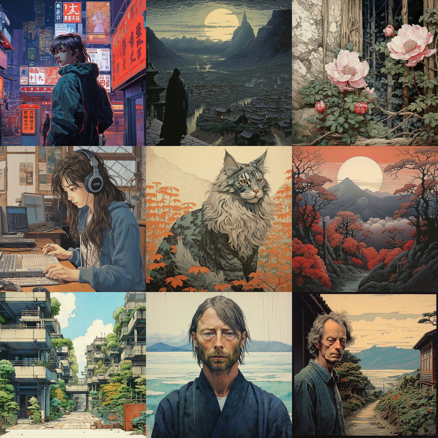 Hasui Kawase style, Midjourney V5.2: cyberpunk character by Hasui Kawase