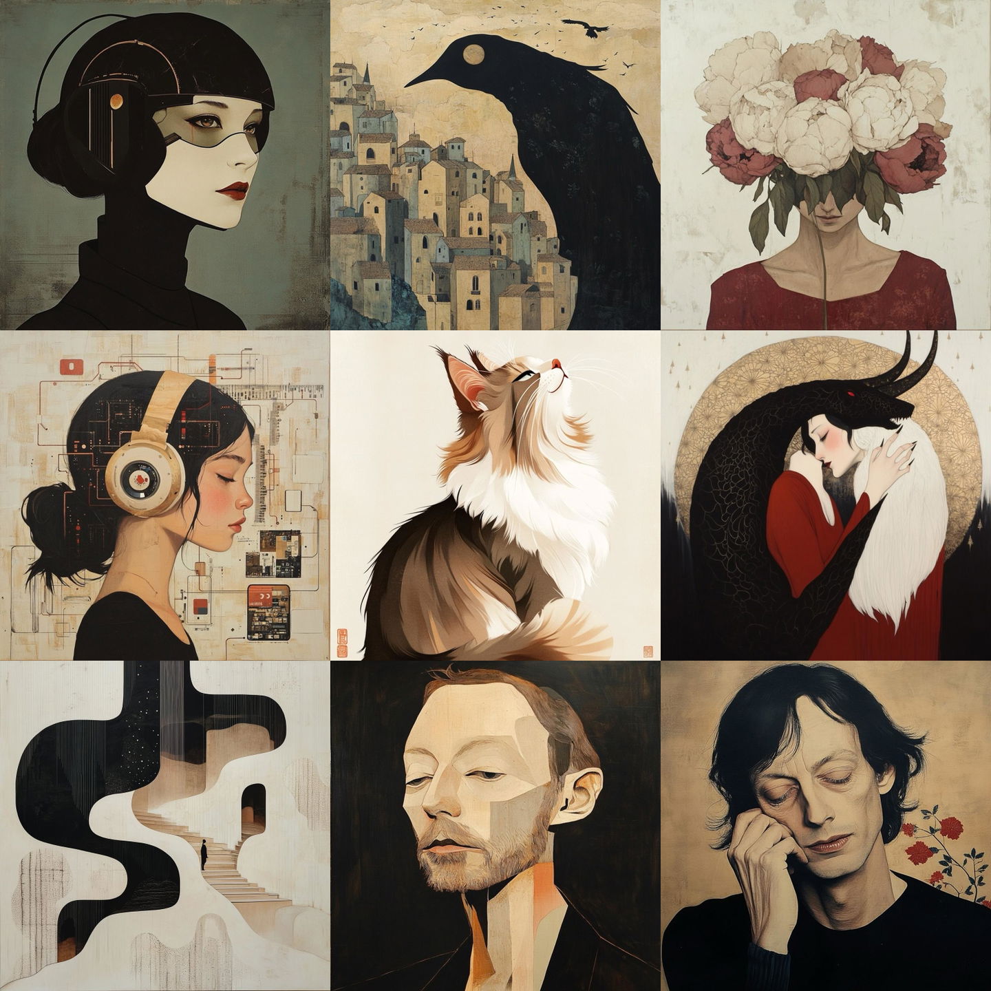 Hayv Kahraman style, Midjourney V6.1: cyberpunk character by Hayv Kahraman