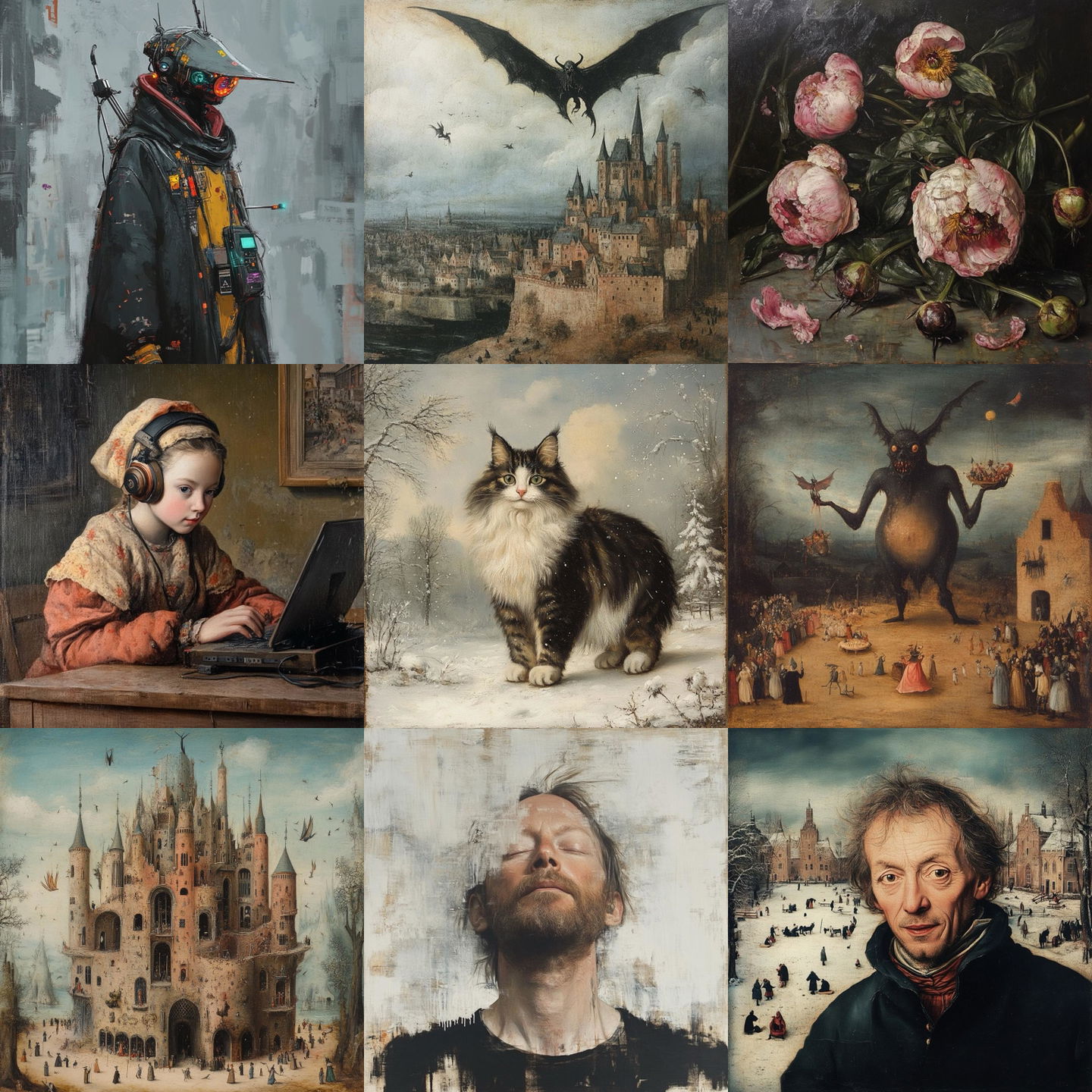 Hendrick Avercamp style, Midjourney V6.1: cyberpunk character by Hendrick Avercamp