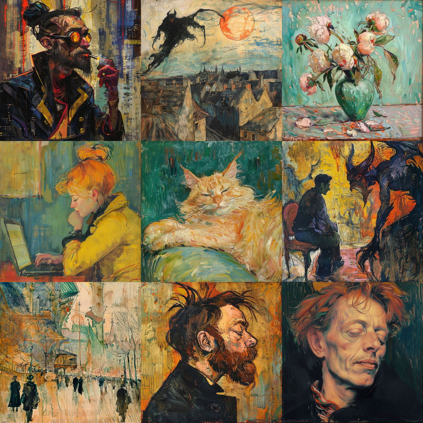Henri de Toulouse-Lautrec style, Midjourney V6: cyberpunk character by Henri de Toulouse-Lautrec