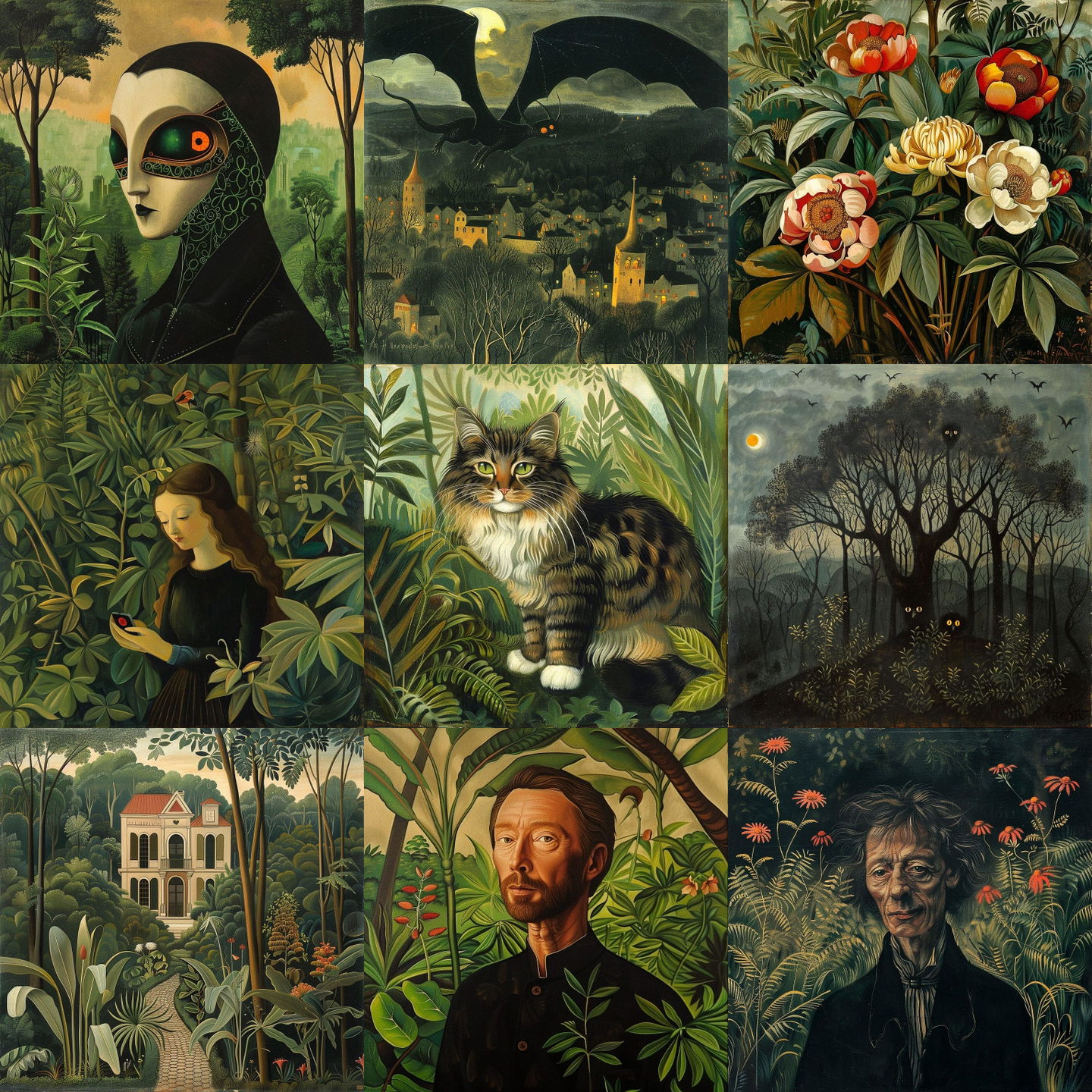 Henri Rousseau style, Midjourney V6: cyberpunk character by Henri Rousseau