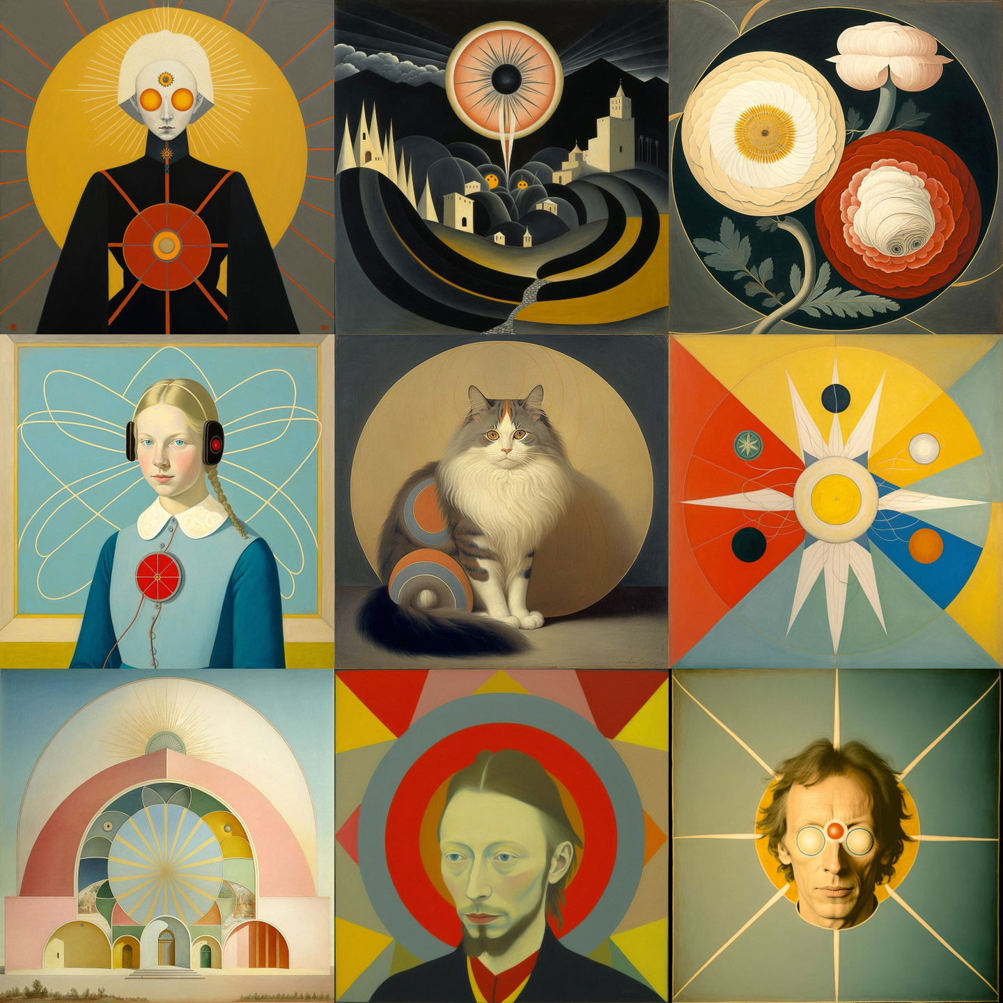 Hilma af Klint style, Midjourney V4: cyberpunk character by Hilma af Klint