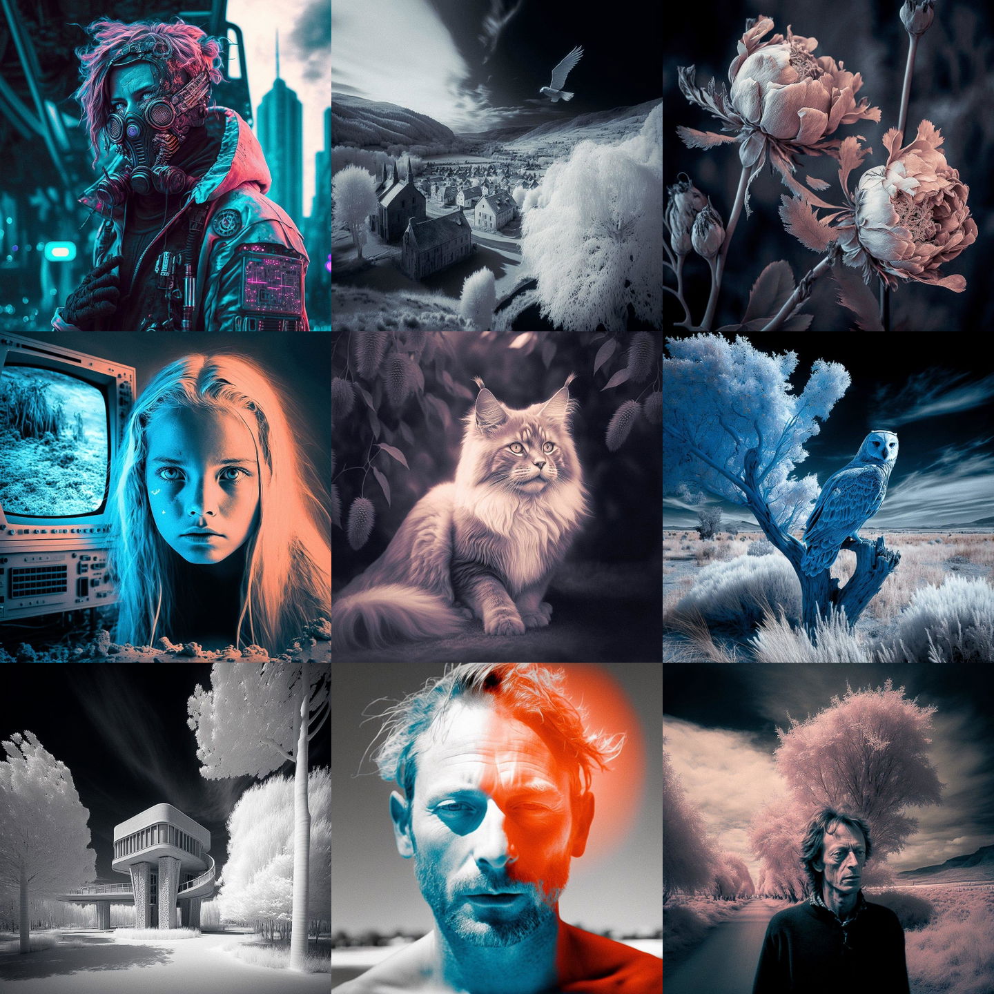 Infrared photography style, Midjourney V4: cyberpunk character. Infrared photography