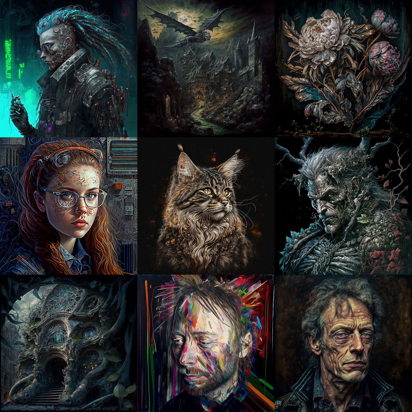 Ivan Albright style, Midjourney V4: cyberpunk character by Ivan Albright