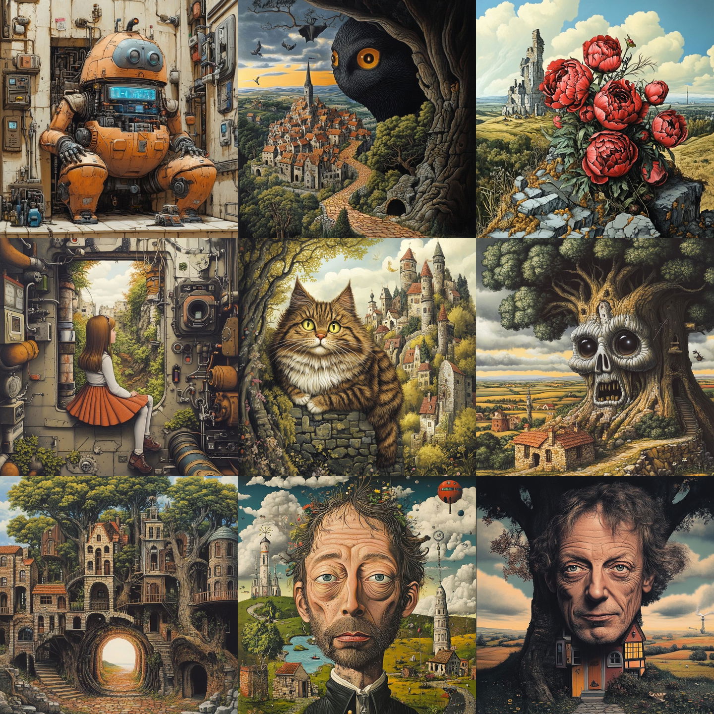 Jacek Yerka style, Midjourney V6.1: cyberpunk character by Jacek Yerka