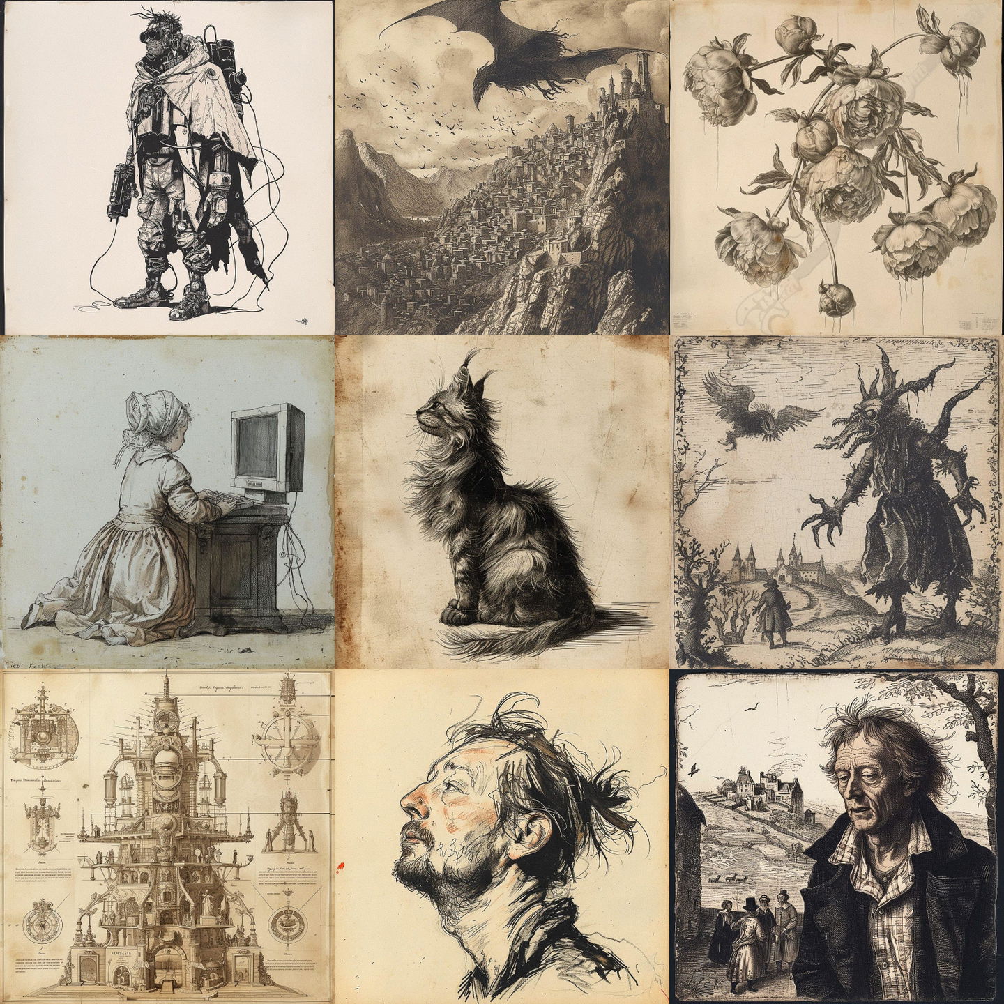 Jacques Callot style, Midjourney V6: cyberpunk character by Jacques Callot