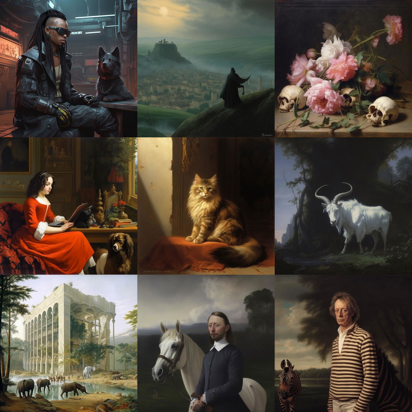 Jacques-Laurent Agasse style, Midjourney V5.1: cyberpunk character by Jacques-Laurent Agasse