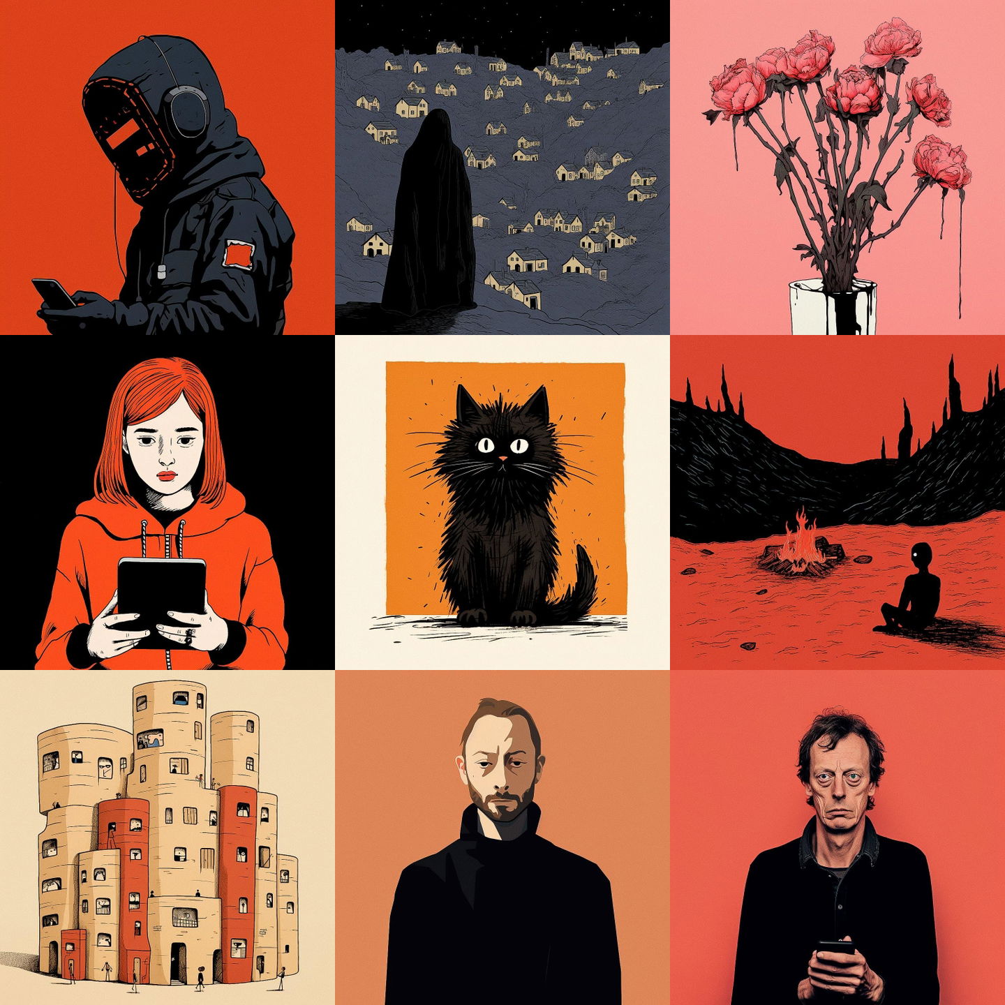 Jean Jullien style, Midjourney V5.2: cyberpunk character by Jean Jullien