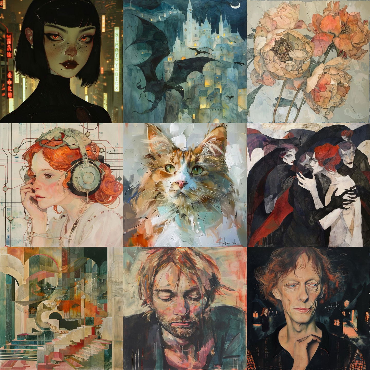 Jeanne Mammen style, Midjourney V6: cyberpunk character by Jeanne Mammen