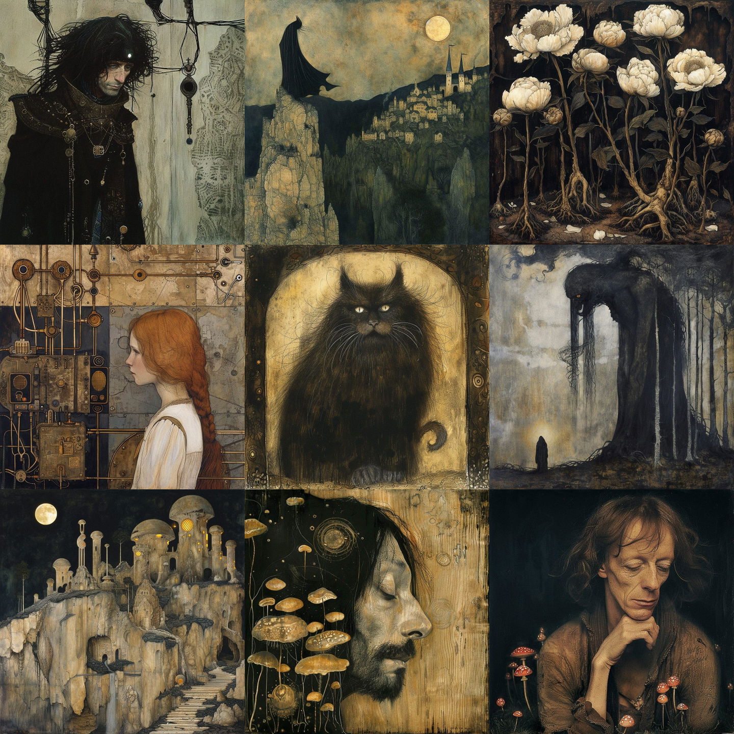 John Bauer style, Midjourney V6: cyberpunk character by John Bauer