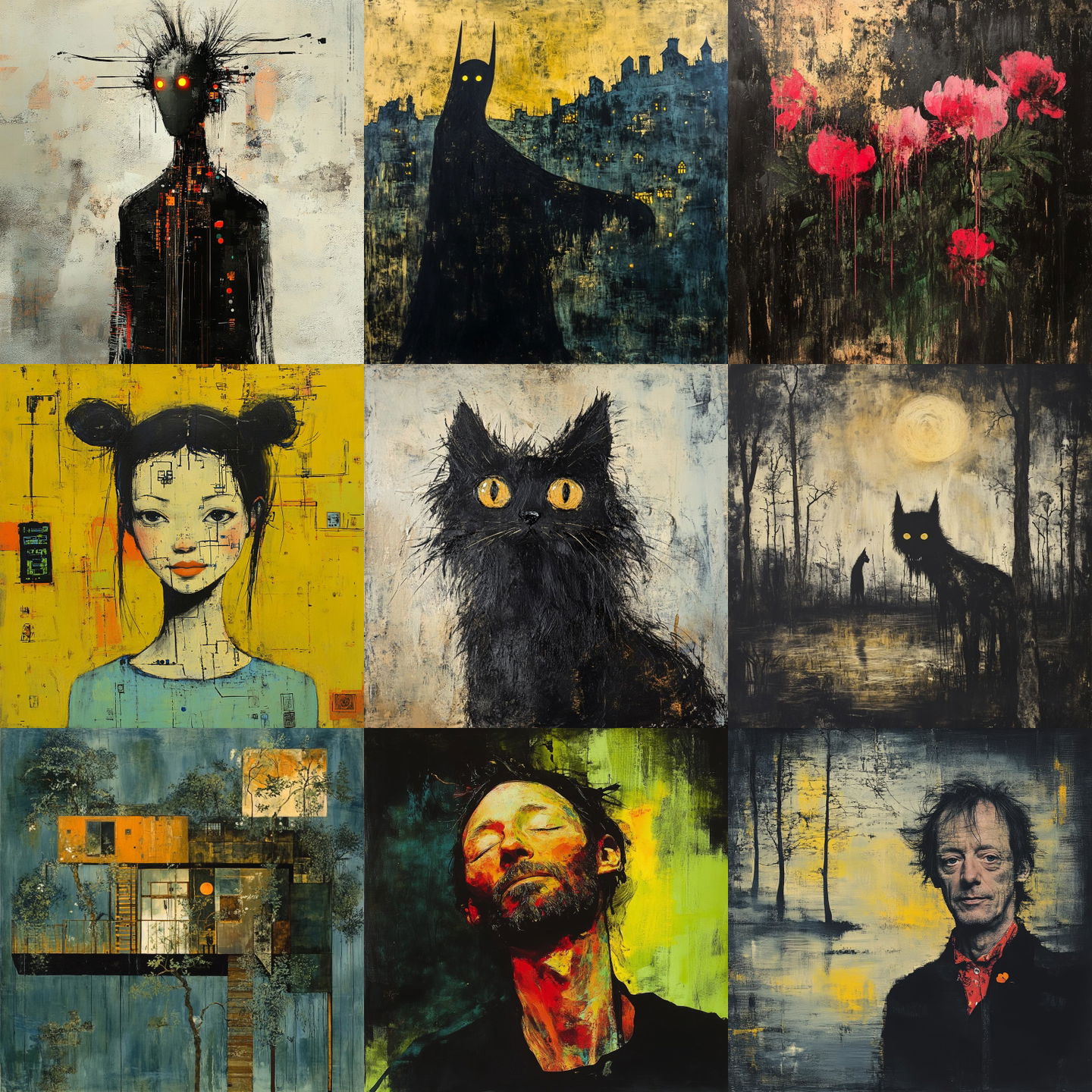 John Lurie style, Midjourney V6.1: cyberpunk character by John Lurie