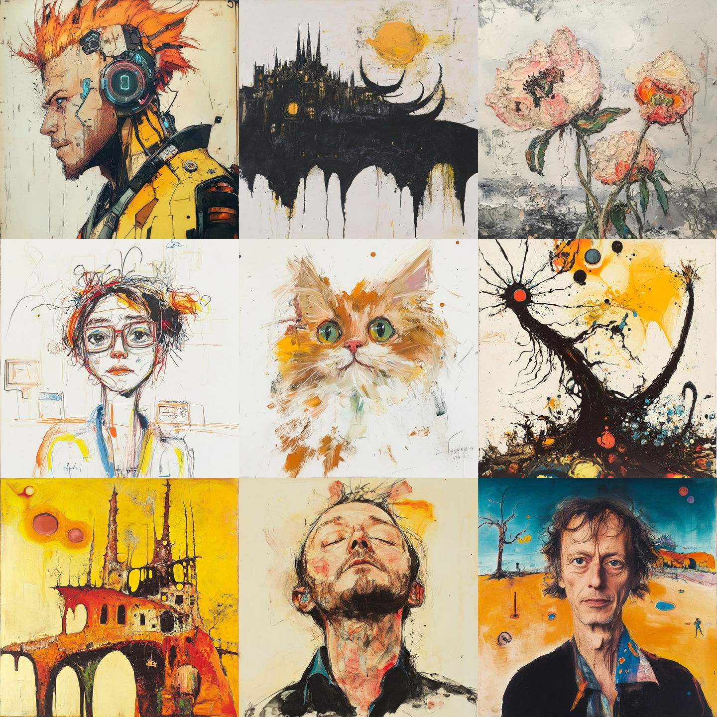 John Olsen style, Midjourney V6.1: cyberpunk character by John Olsen