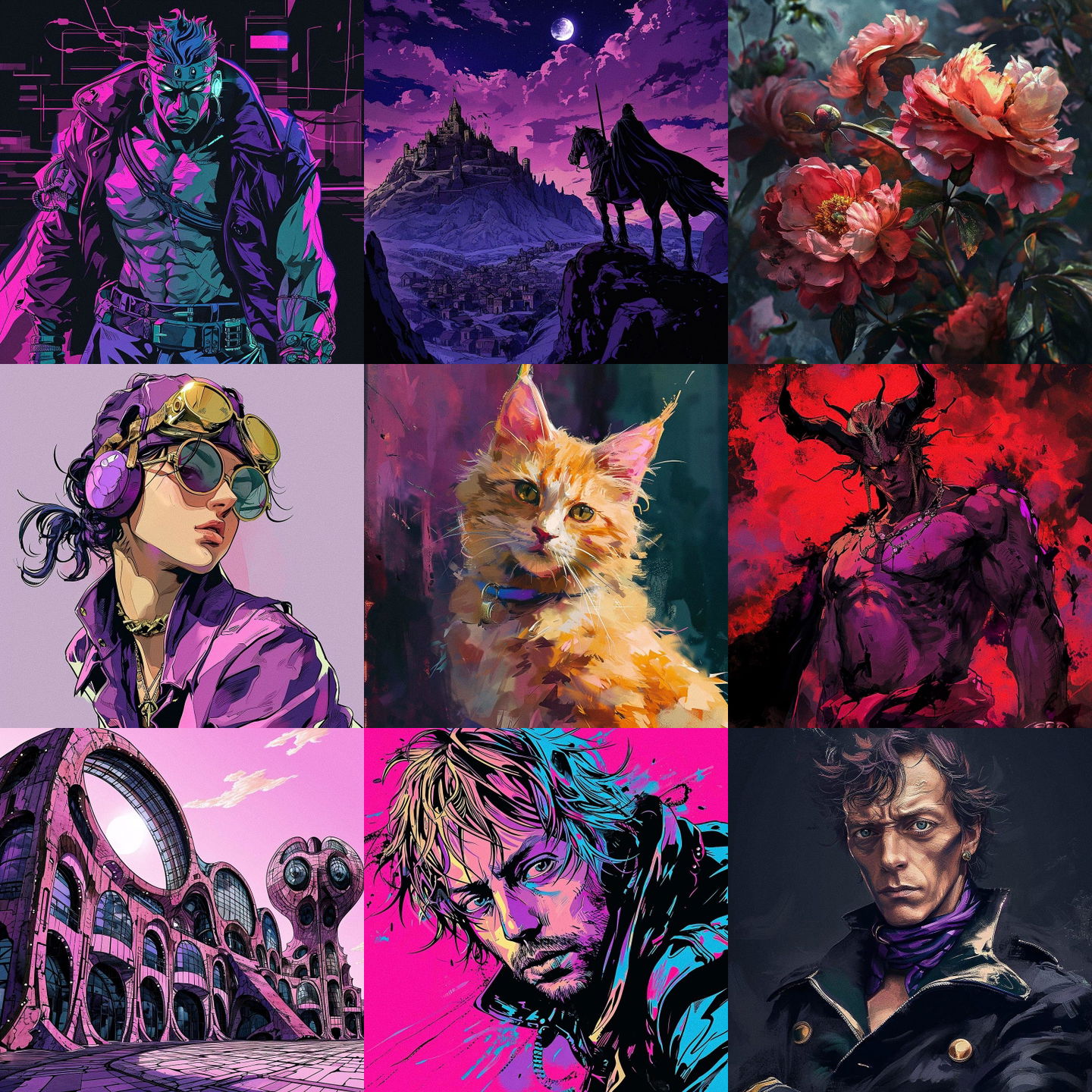 JoJos Bizarre Adventure style, Midjourney V6: cyberpunk character in JoJos Bizarre Adventure style