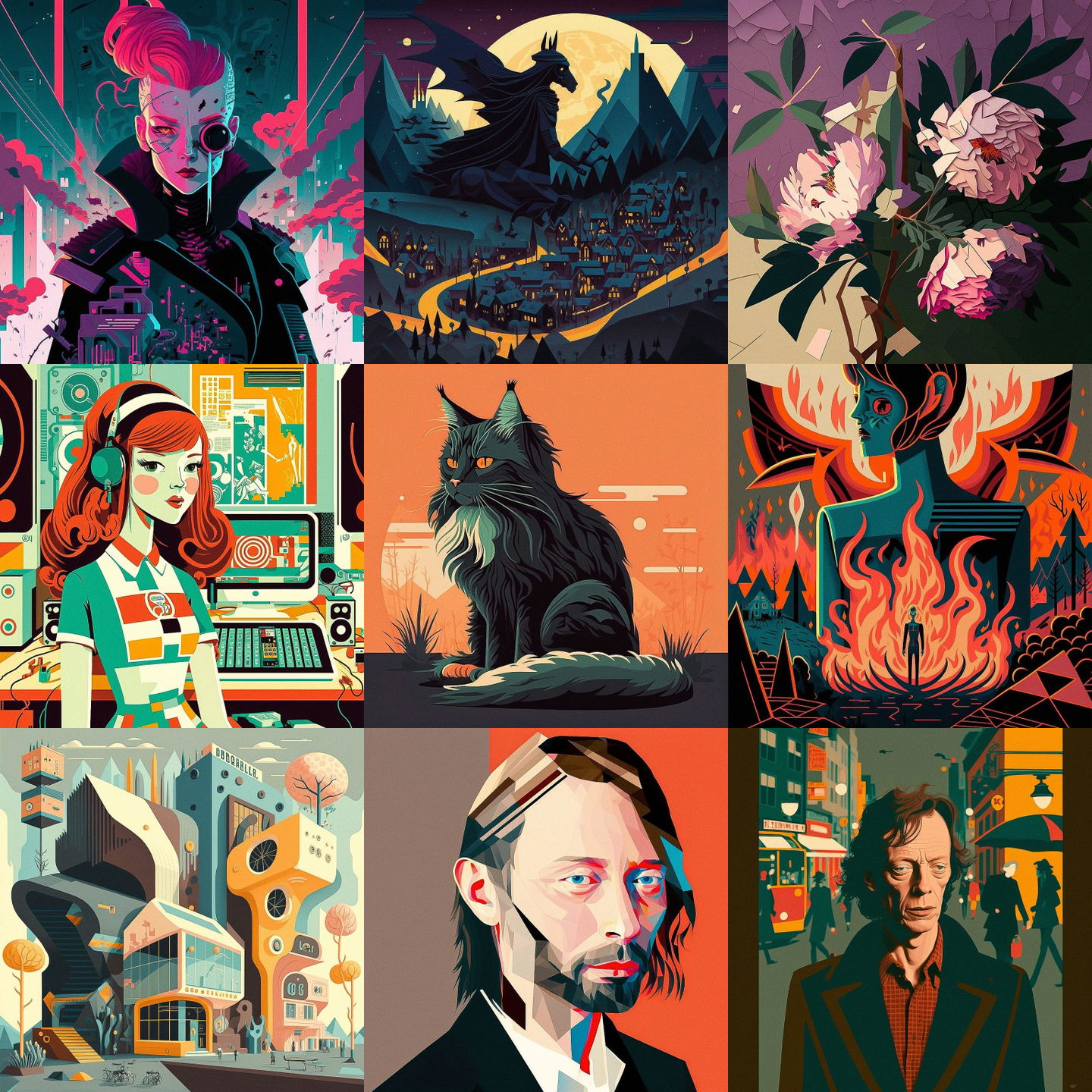 Josh Agle style, Midjourney V4: cyberpunk character by Josh Agle