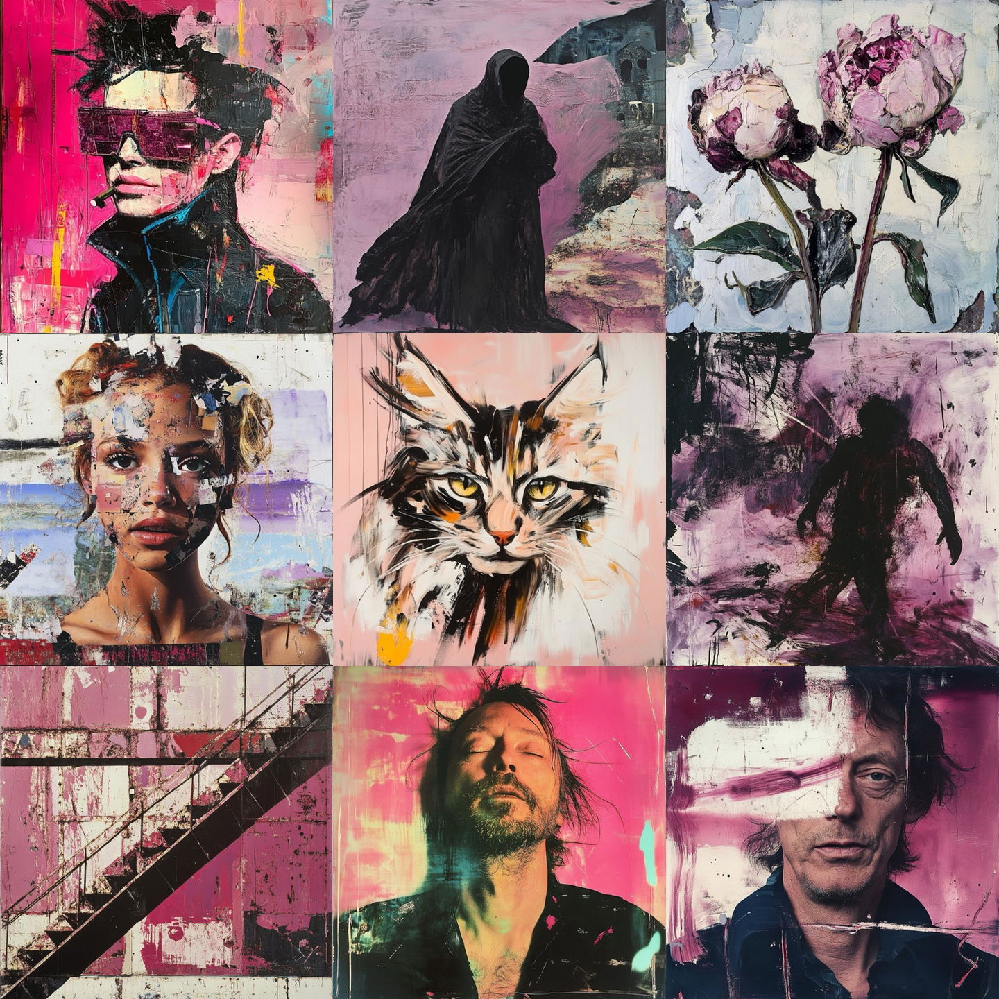 Julian Schnabel style, Midjourney V6.1: cyberpunk character by Julian Schnabel