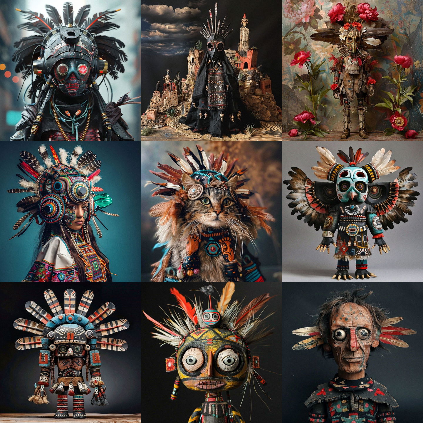 Kachina doll style, Midjourney V6: cyberpunk character as Kachina doll