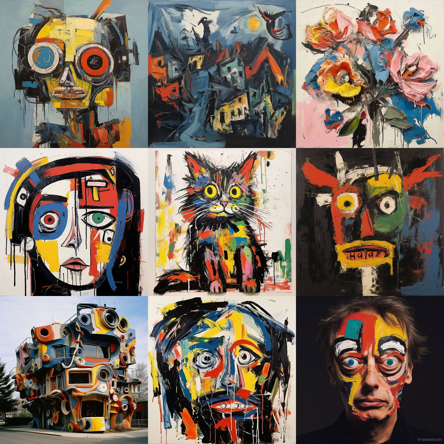 Karel Appel style, Midjourney V5.2: cyberpunk character by Karel Appel