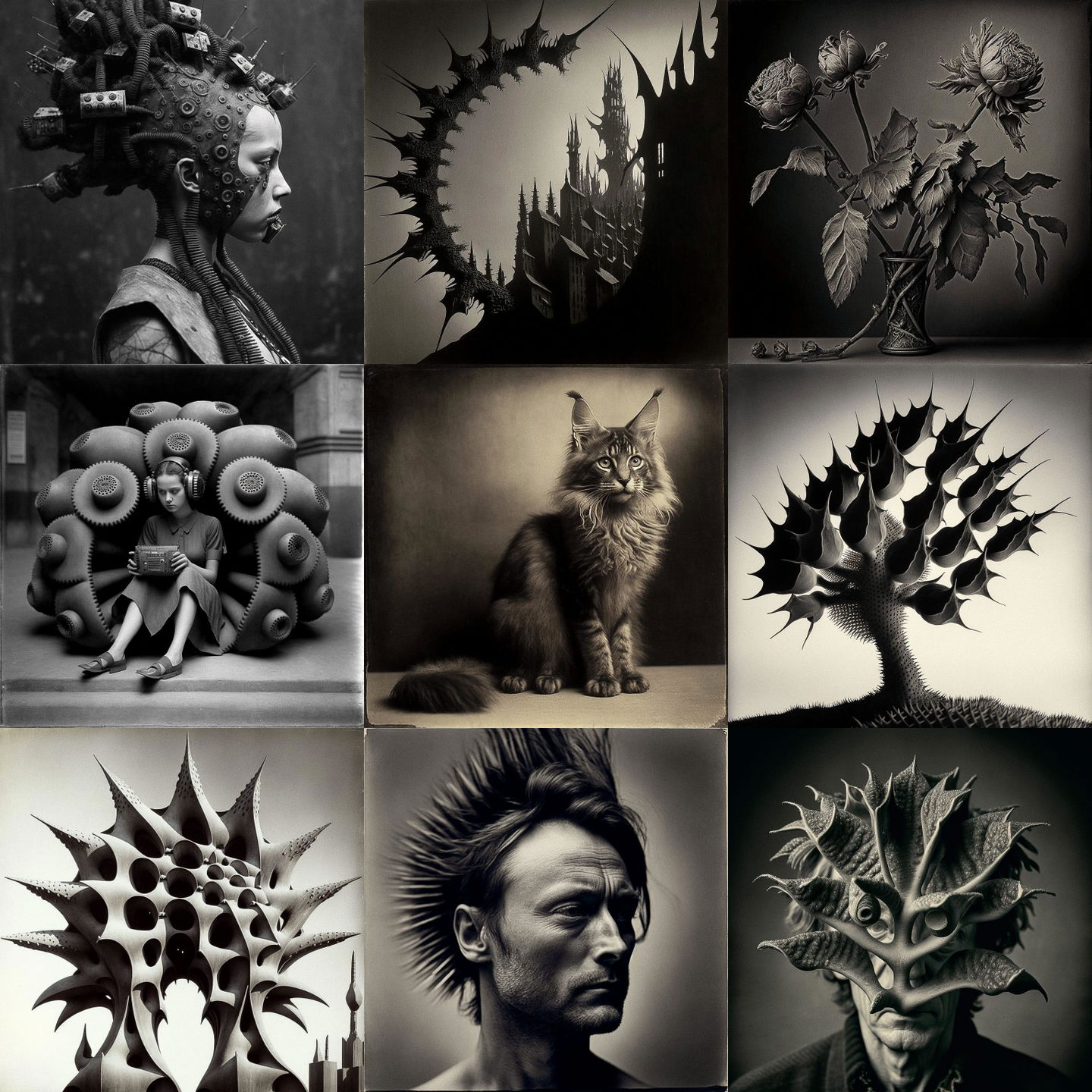 Karl Blossfeldt style, Midjourney V4: cyberpunk character by Karl Blossfeldt