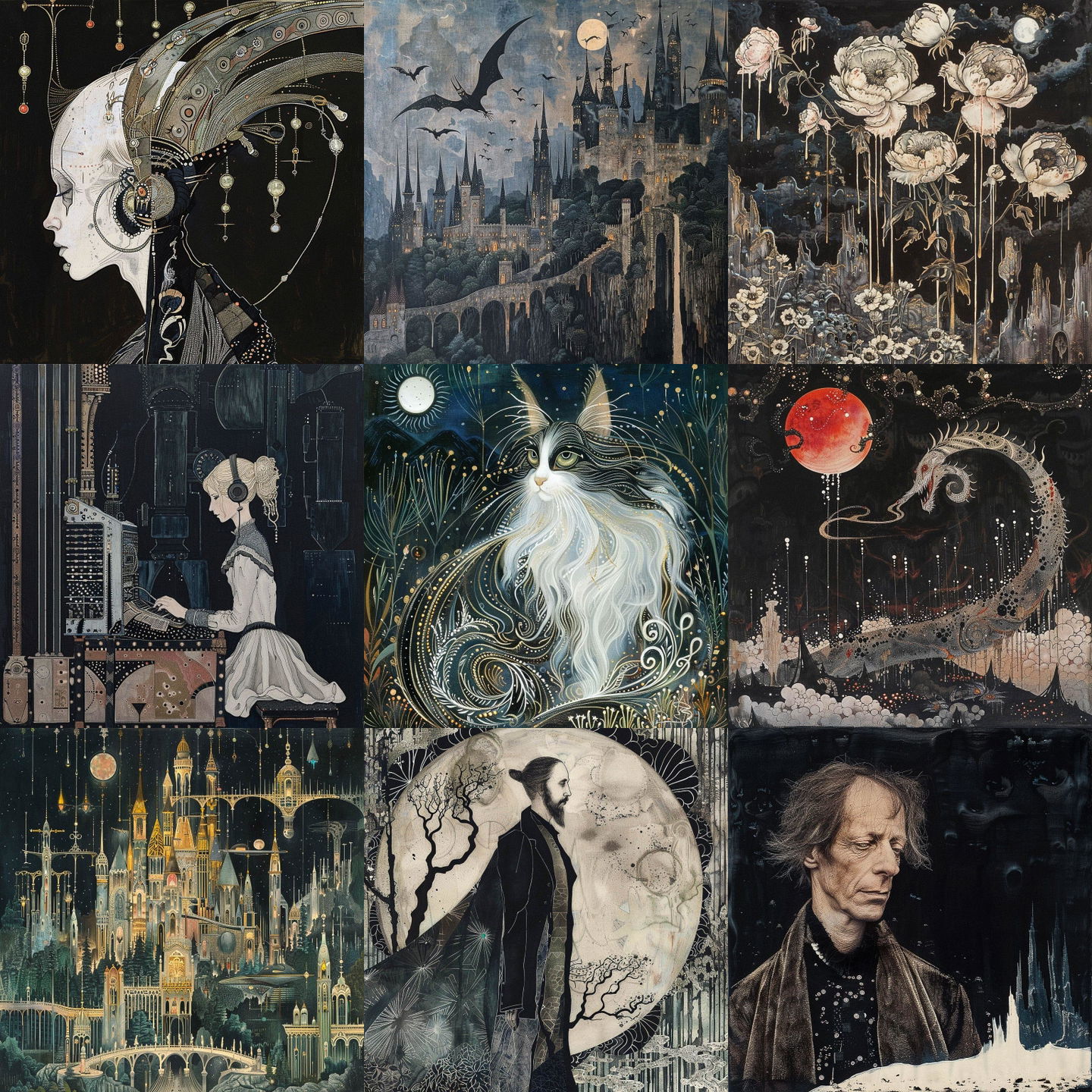 Kay Nielsen style, Midjourney V6: cyberpunk character by Kay Nielsen