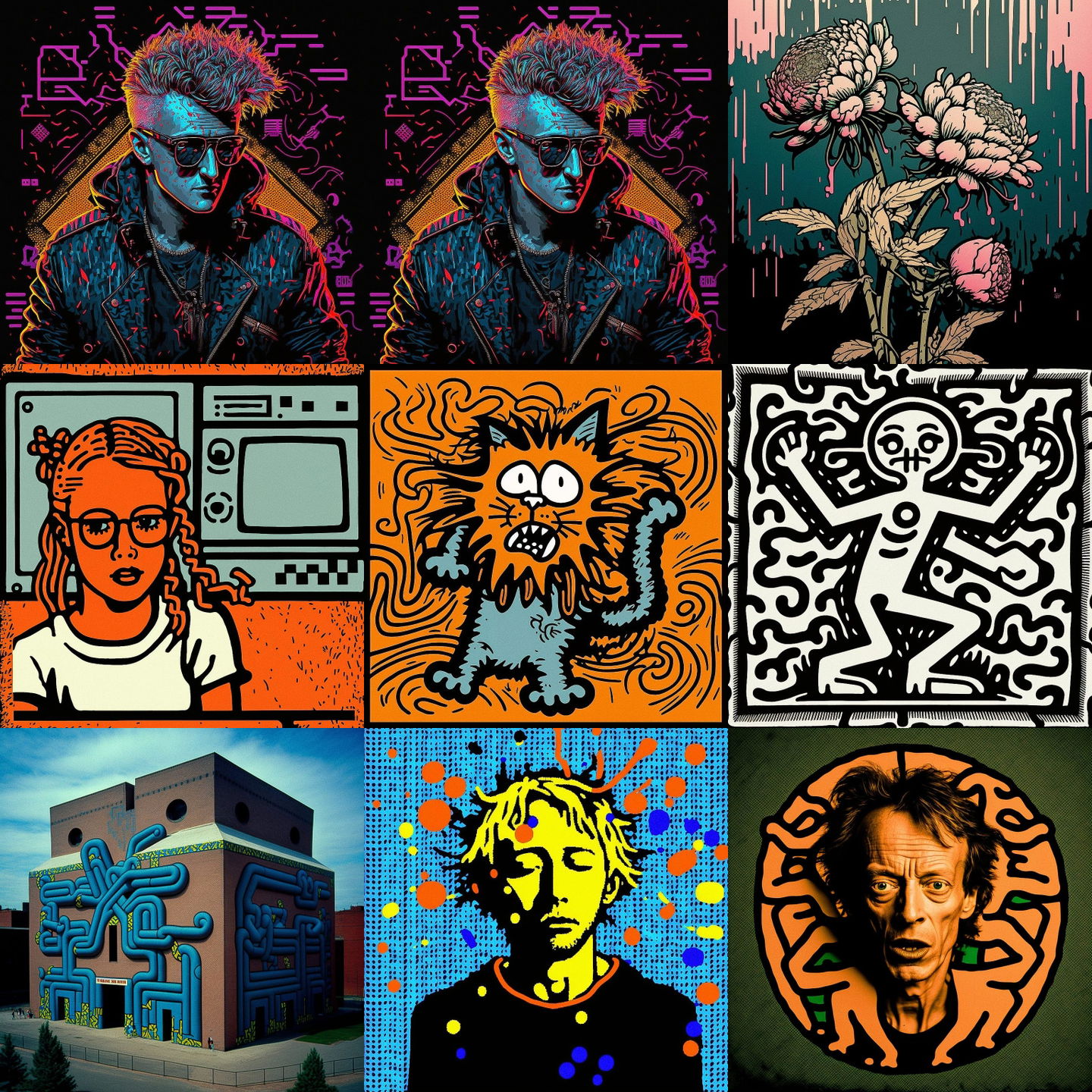 Keith Haring style, Midjourney V4: cyberpunk character by Keith Haring