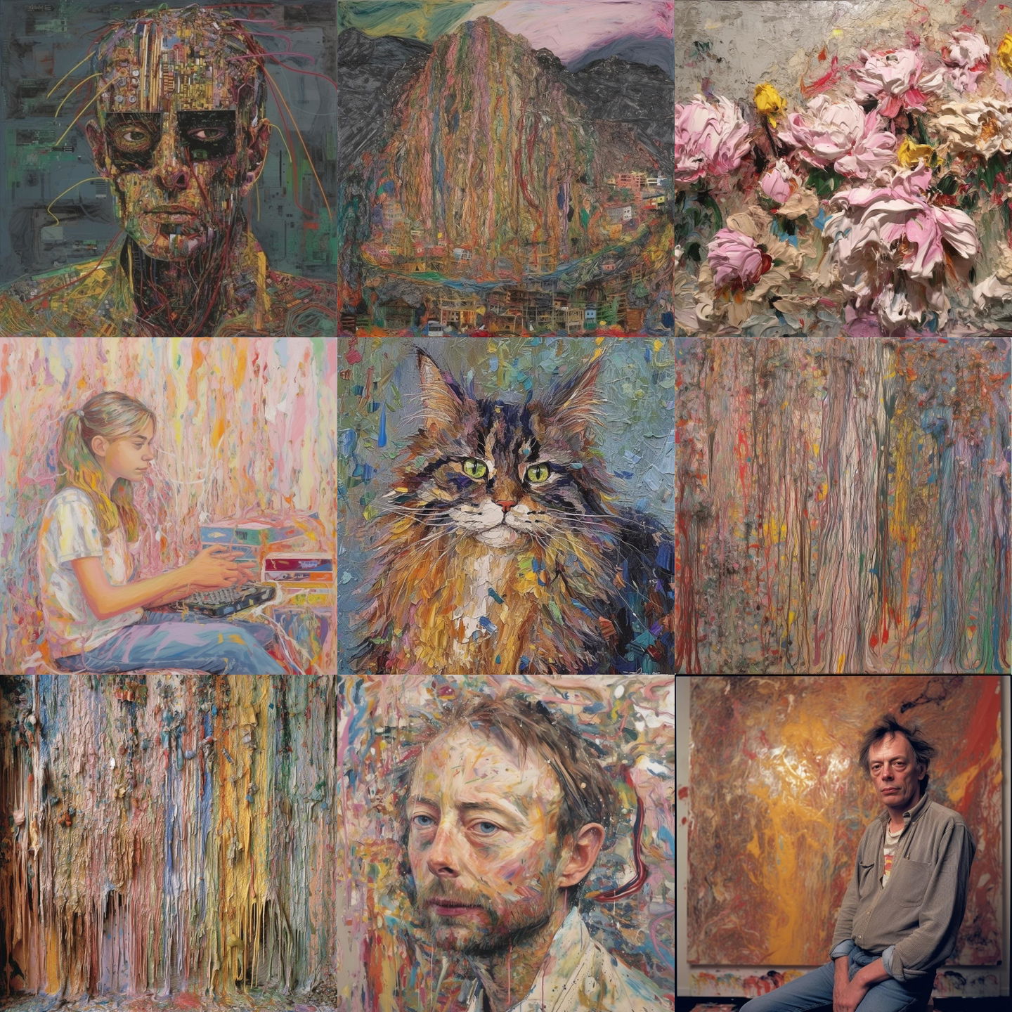 Larry Poons style, Midjourney V5: cyberpunk character by Larry Poons