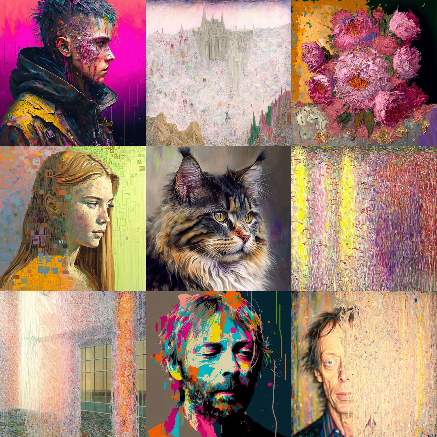 Larry Poons style, Midjourney V4: cyberpunk character by Larry Poons