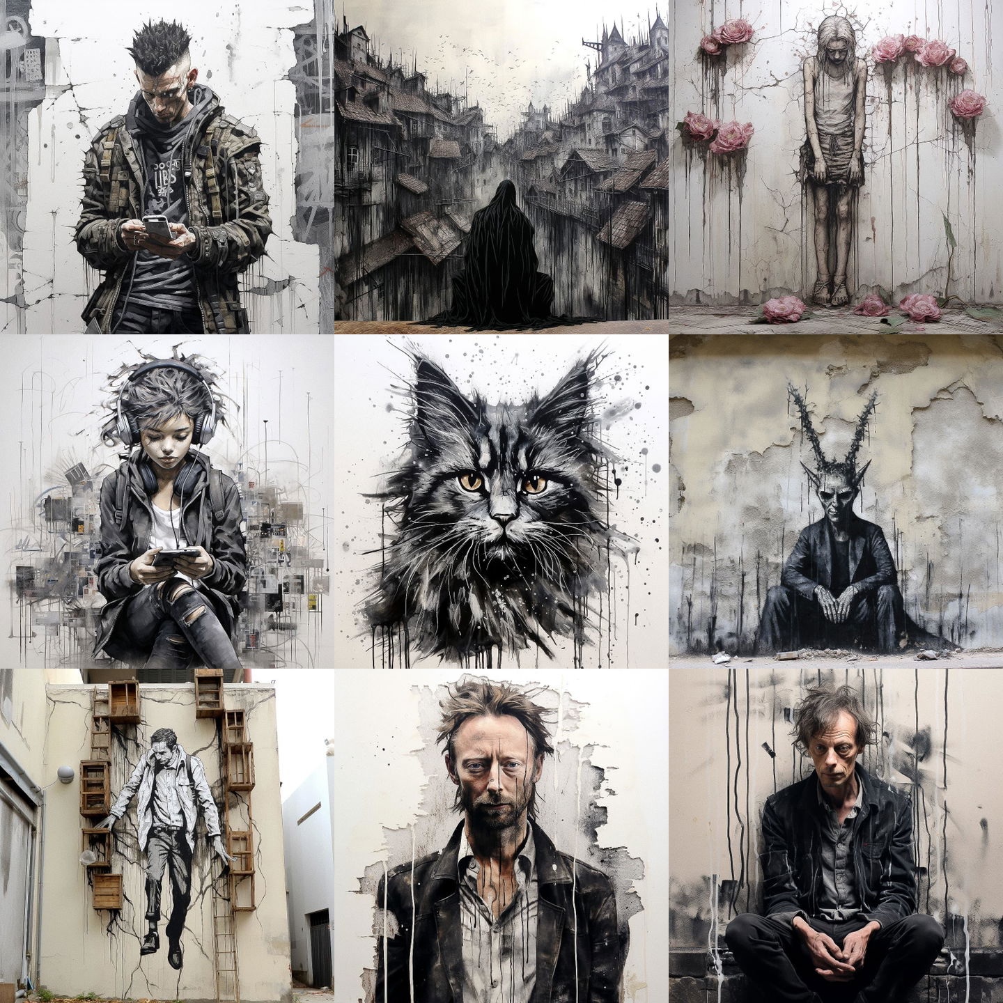Levalet style, Midjourney V5.2: cyberpunk character by Levalet