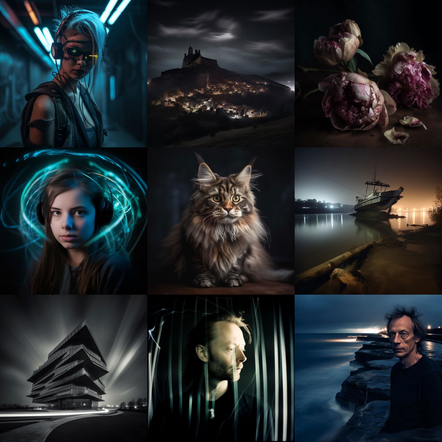 Long exposure photography style, Midjourney V5: cyberpunk character. Long exposure photography