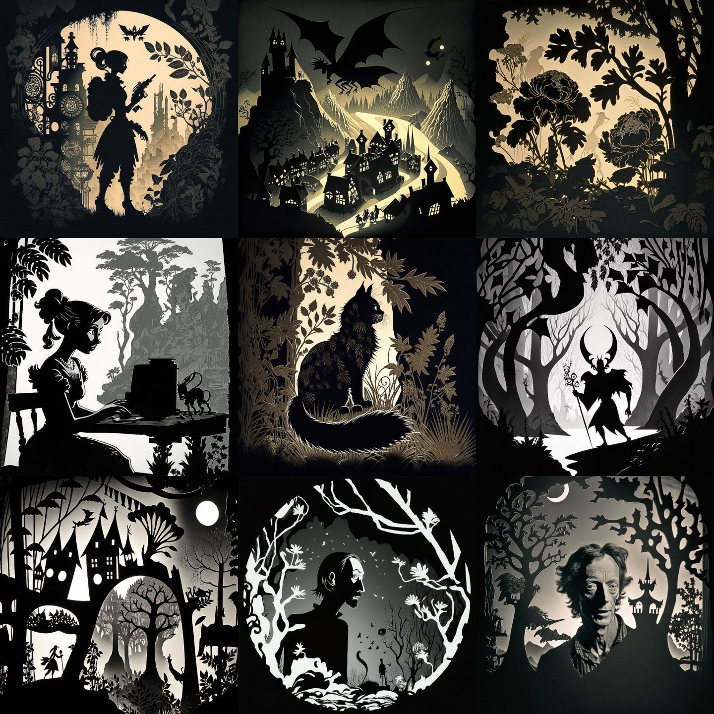 Lotte Reiniger style, Midjourney V4: cyberpunk character by Lotte Reiniger