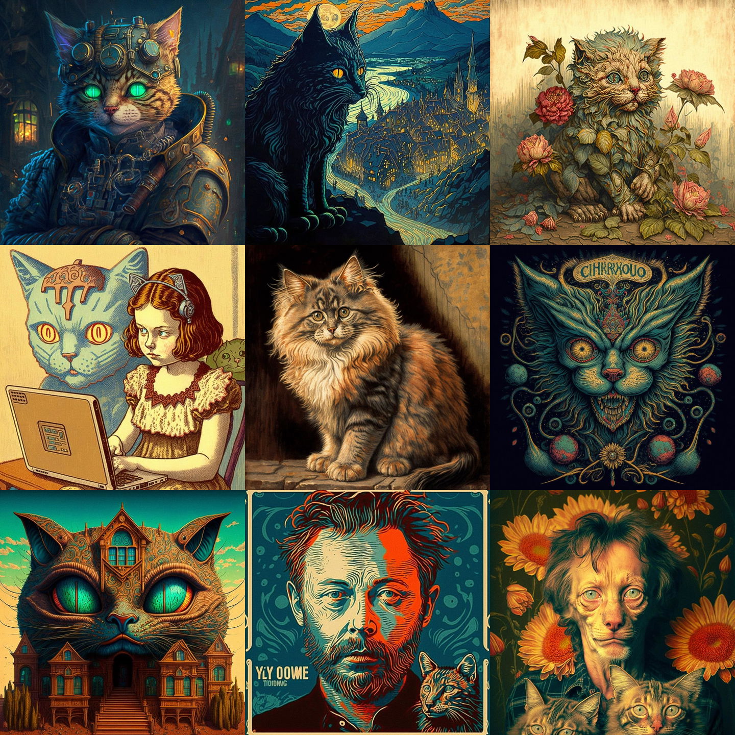 Louis Wain style, Midjourney V4: cyberpunk character by Louis Wain