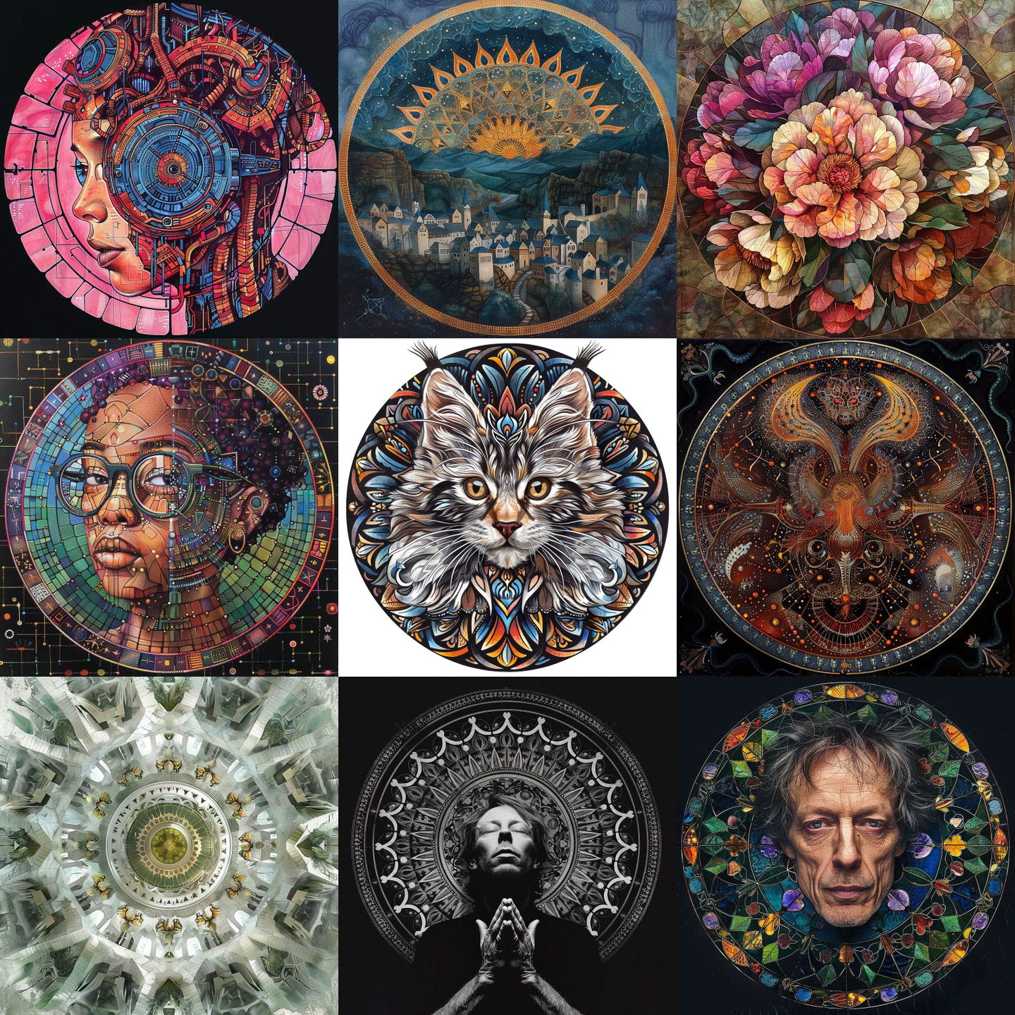 Mandala style, Midjourney V6: Mandala of cyberpunk character