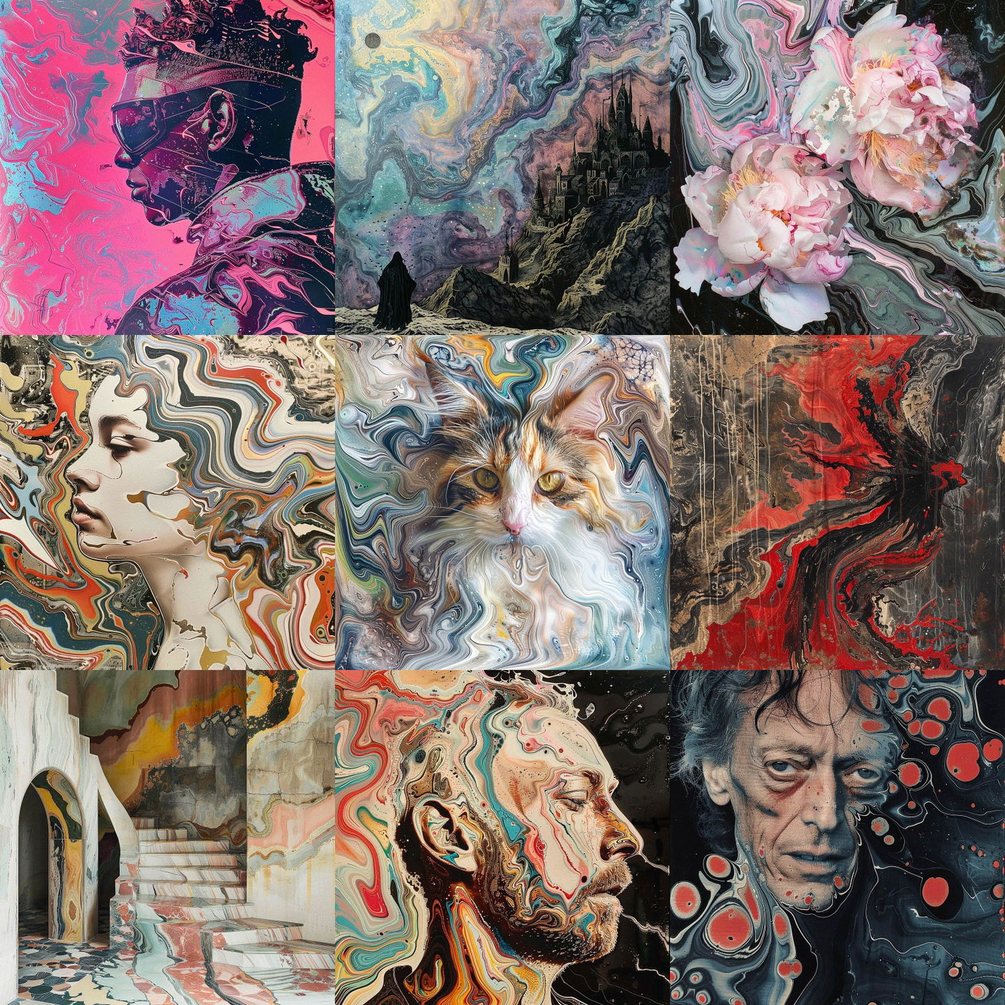 Marbling style, Midjourney V6: cyberpunk character as Marbling