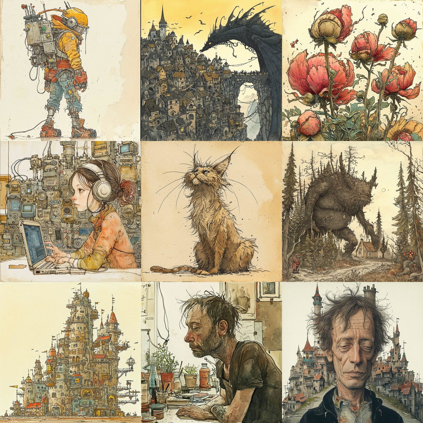 Mattias Adolfsson style, Midjourney V6: cyberpunk character by Mattias Adolfsson