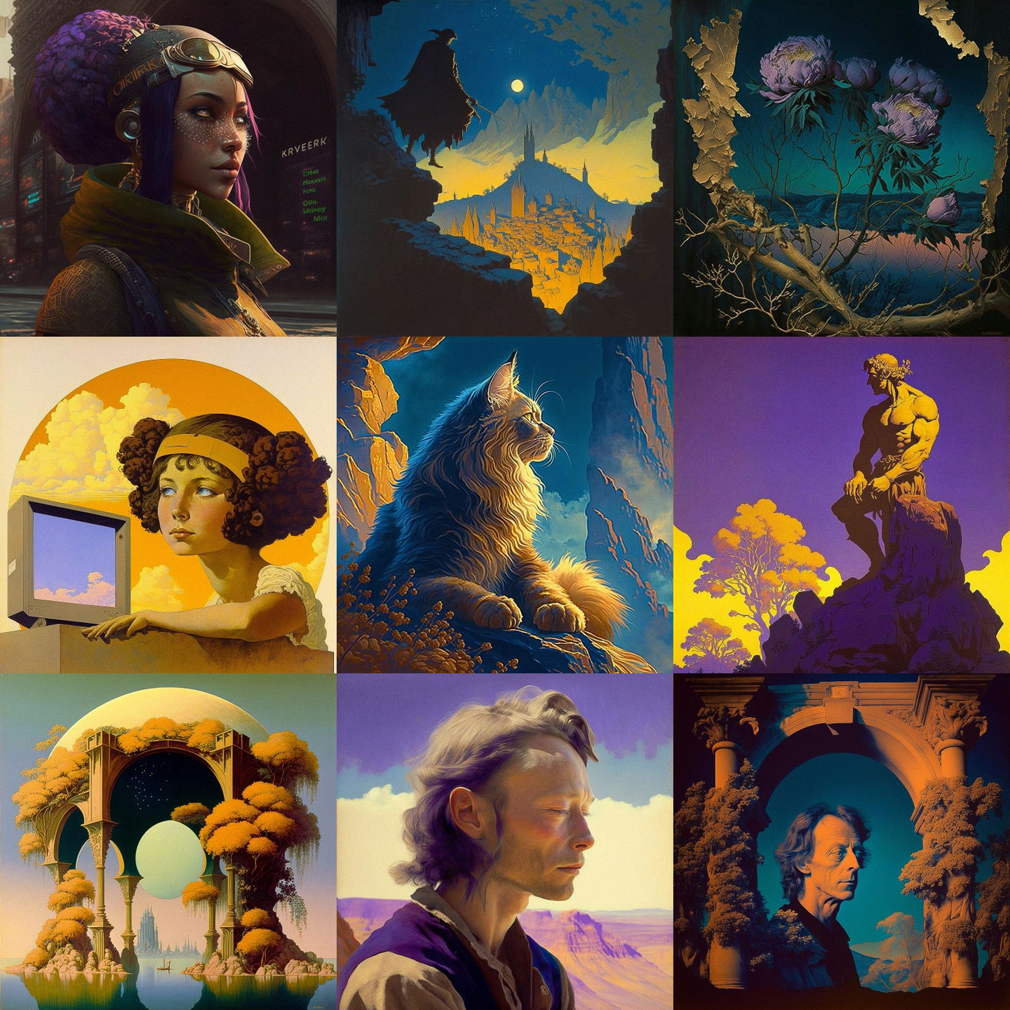 Maxfield Parrish style, Midjourney V4: cyberpunk character by Maxfield Parrish