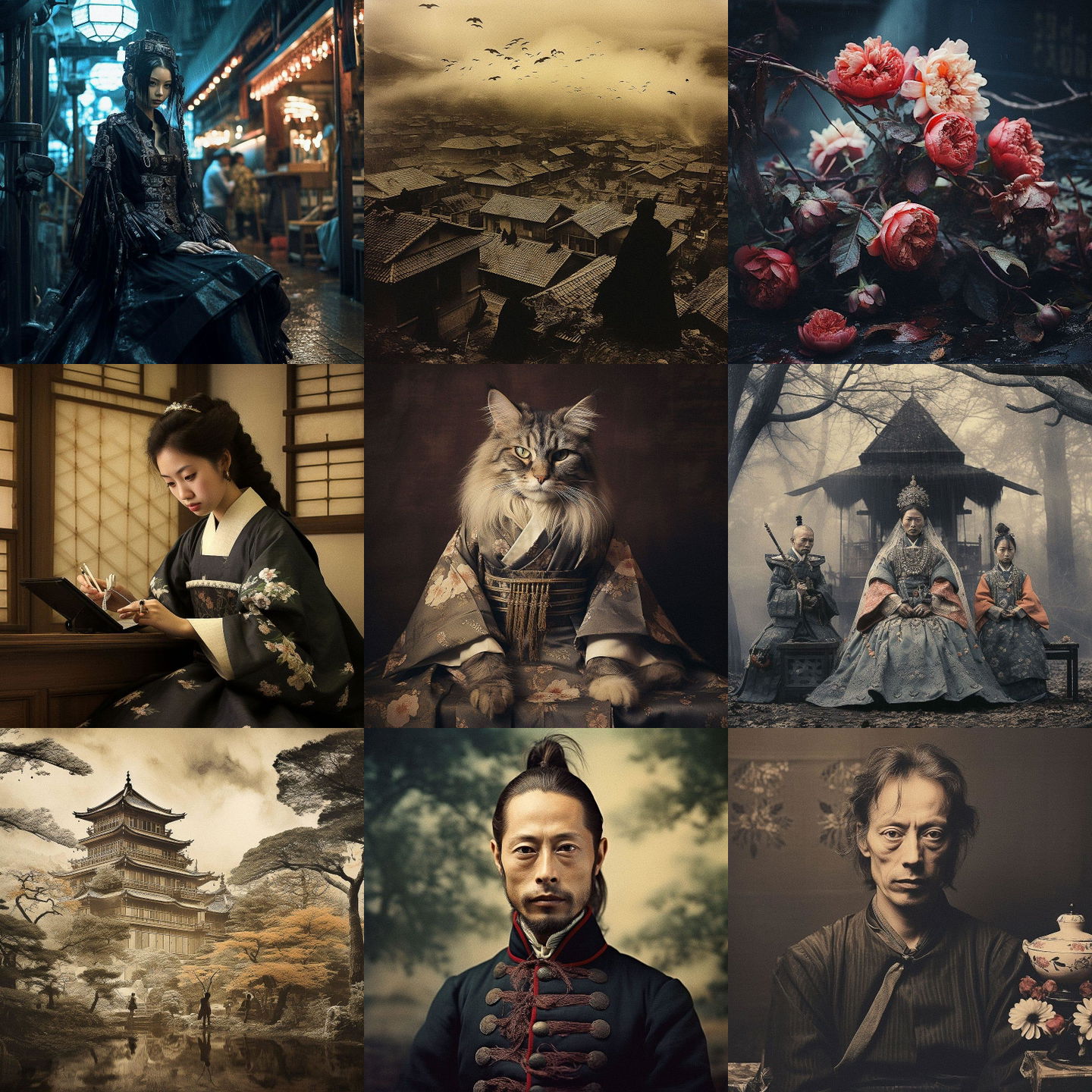 Meiji Period photography style, Midjourney V5.2: cyberpunk character as Meiji Period photography