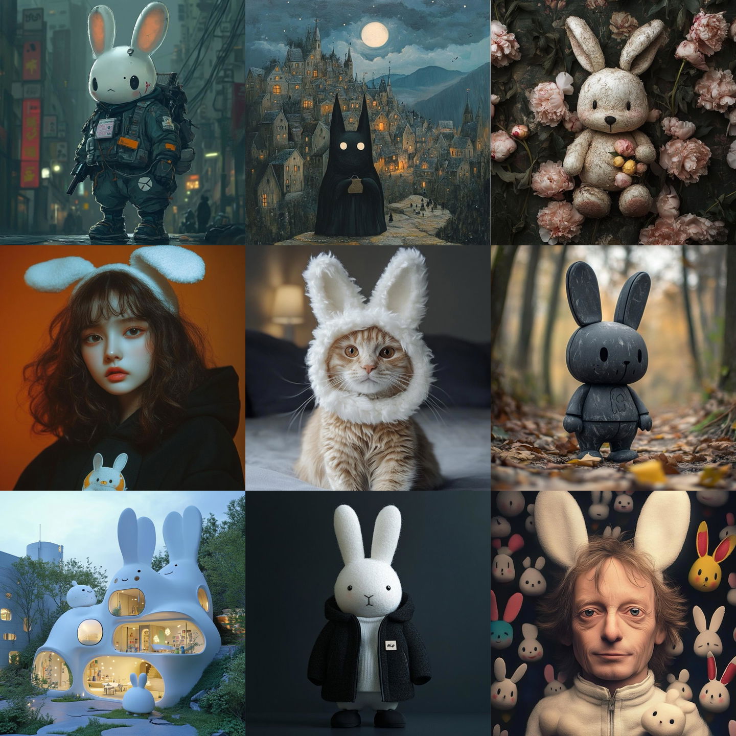 Miffy style, Midjourney V6.1: cyberpunk character in style of Miffy