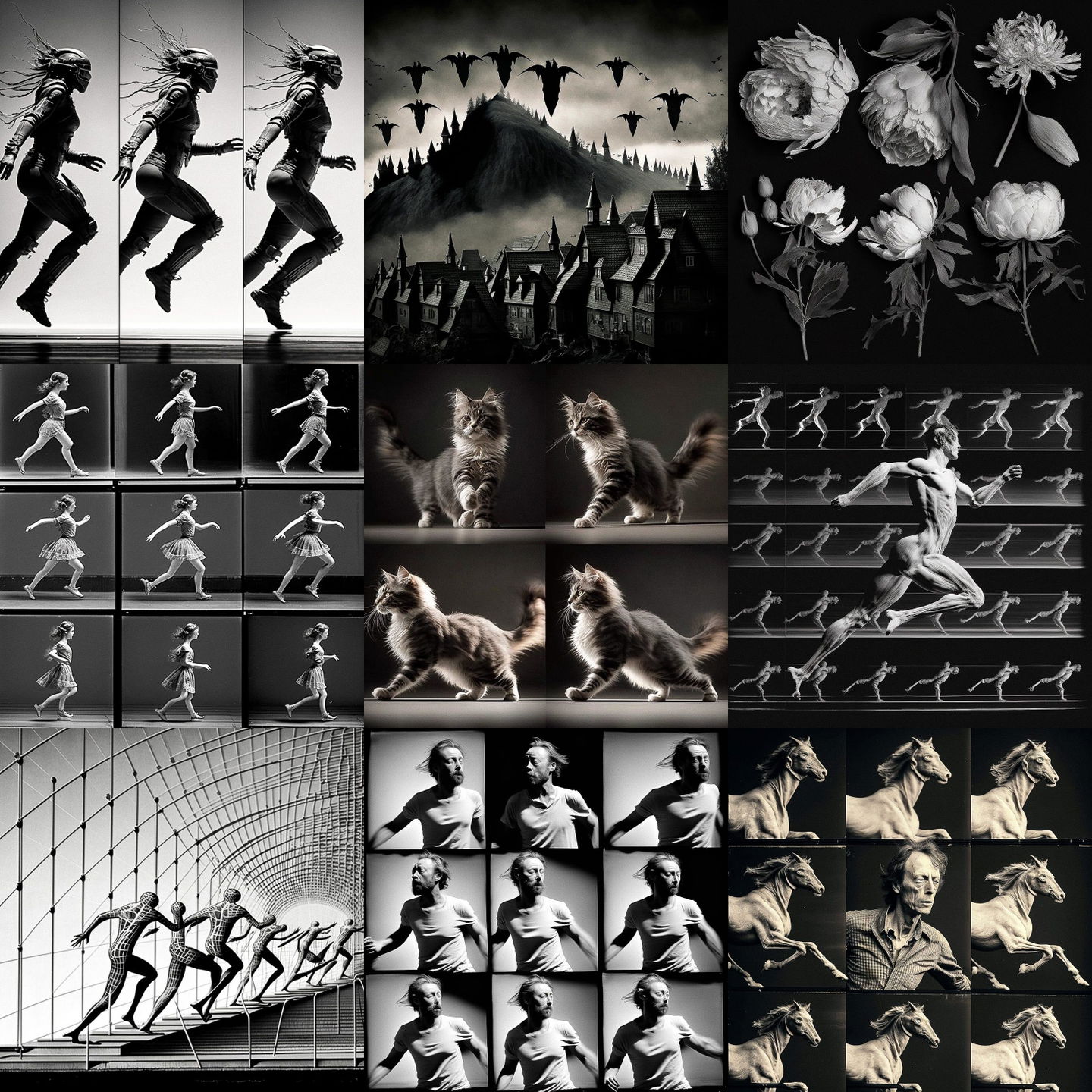 Muybridge sequence style, Midjourney V4: cyberpunk character as Muybridge sequence