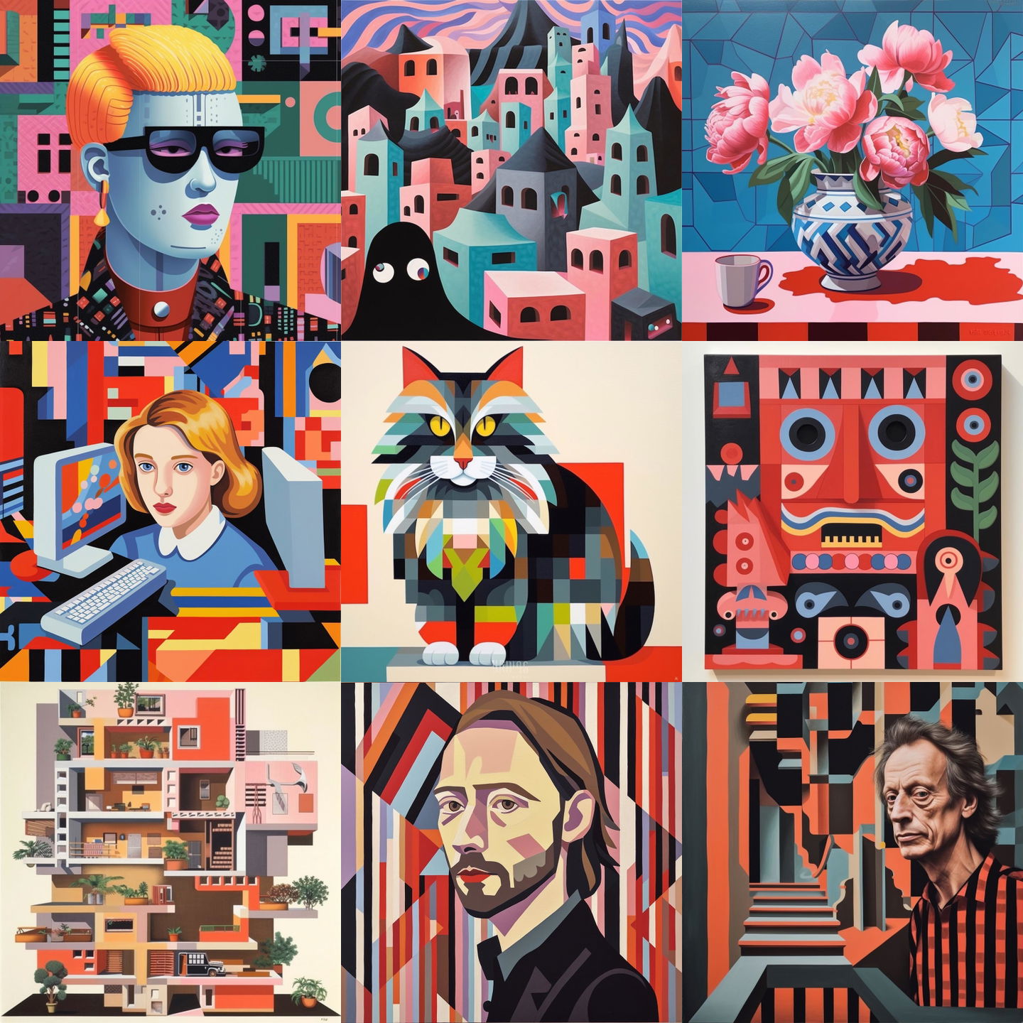 Nathalie Du Pasquier style, Midjourney V5.1: cyberpunk character by Nathalie Du Pasquier