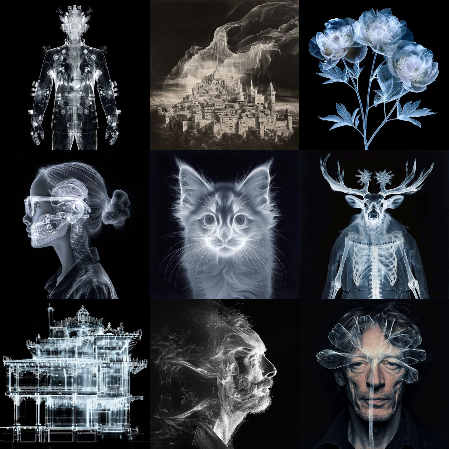 Nick Veasey style, Midjourney V6: cyberpunk character by Nick Veasey