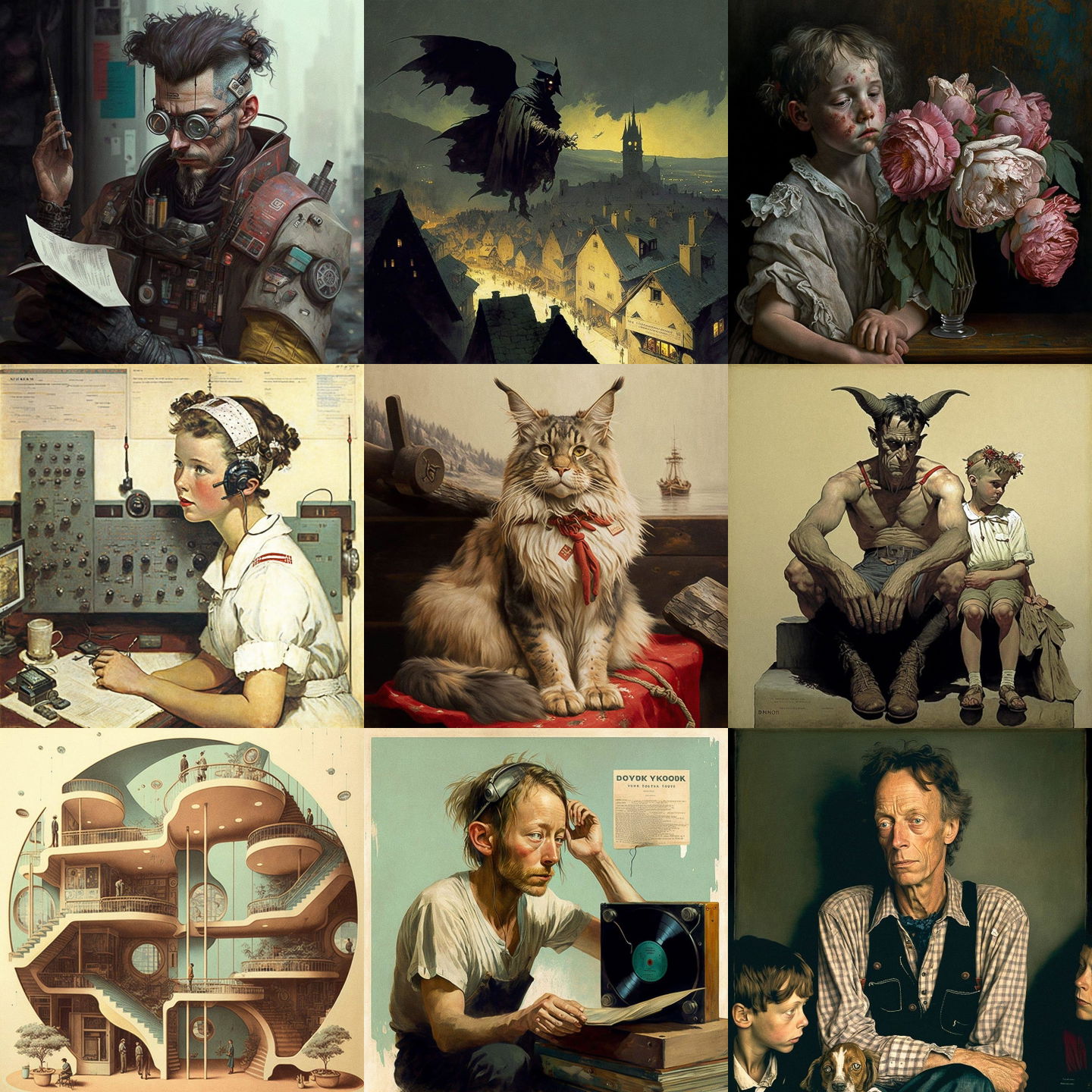 Norman Rockwell style, Midjourney V4: cyberpunk character by Norman Rockwell