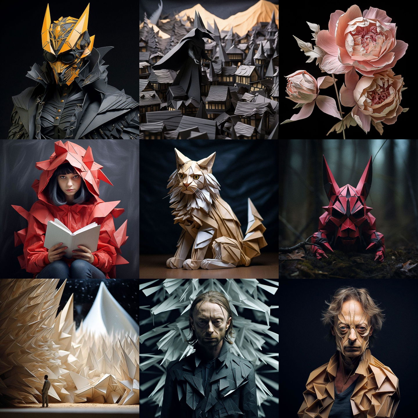 Origami style, Midjourney V5.2: cyberpunk character as Origami