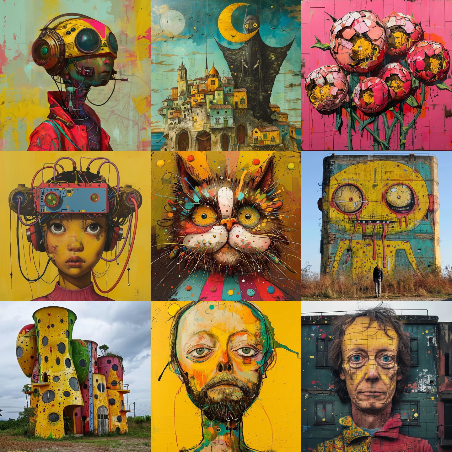 Os Gemeos style, Midjourney V6: cyberpunk character by Os Gemeos